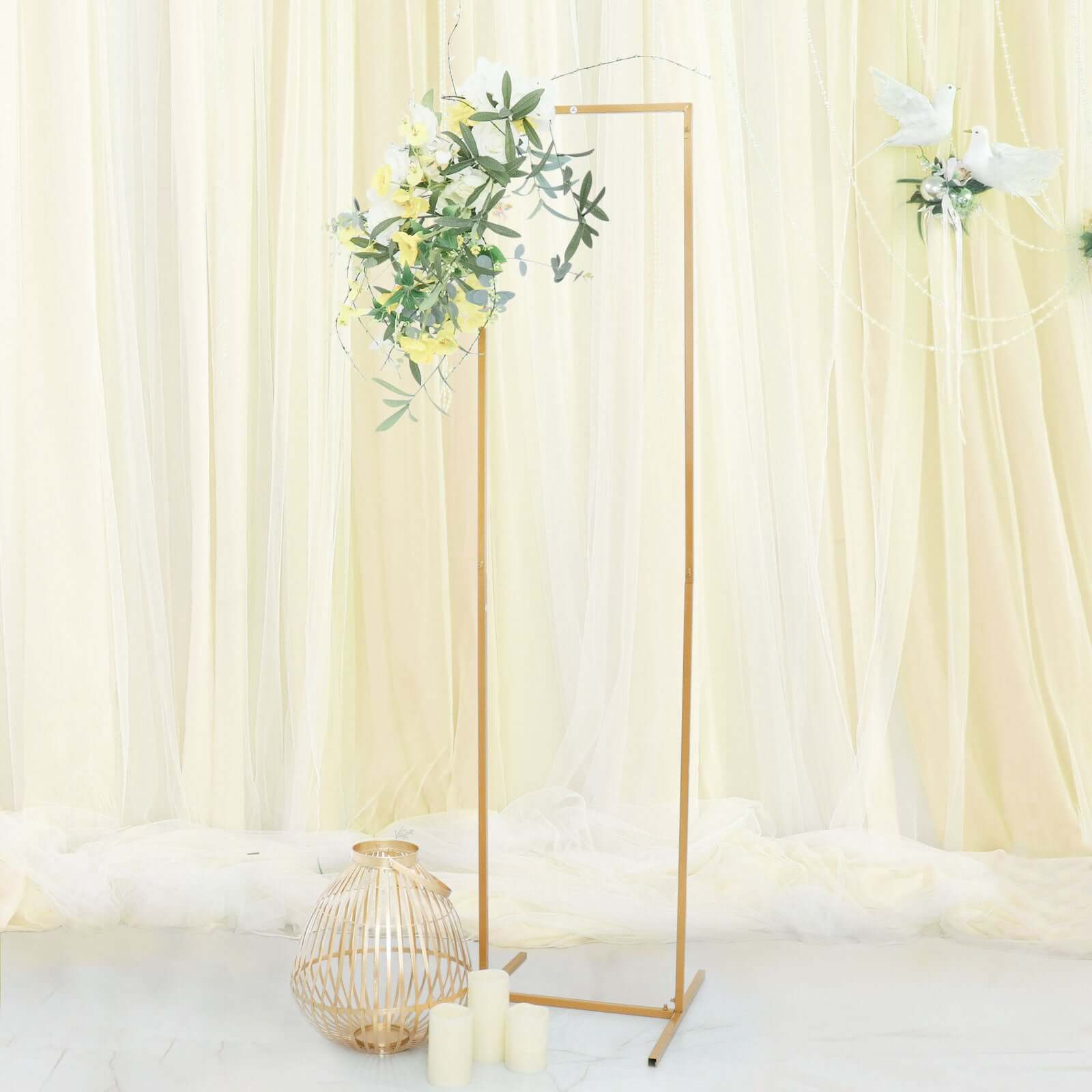 5.5ft Slim Gold Metal Frame Wedding Arch, Rectangular Backdrop Stand, Floral Display Frame