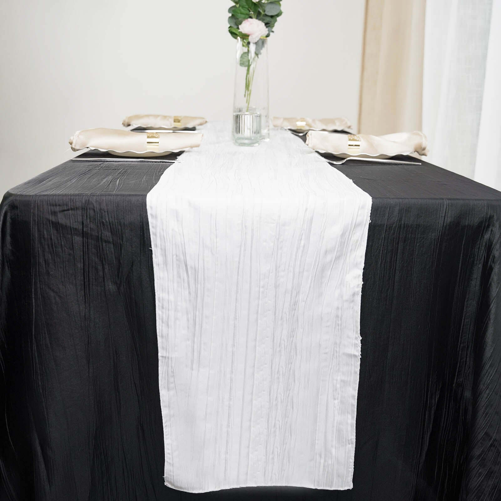 Taffeta 12x108 Table Runner White - Accordion Crinkle Design for Modern Gatherings