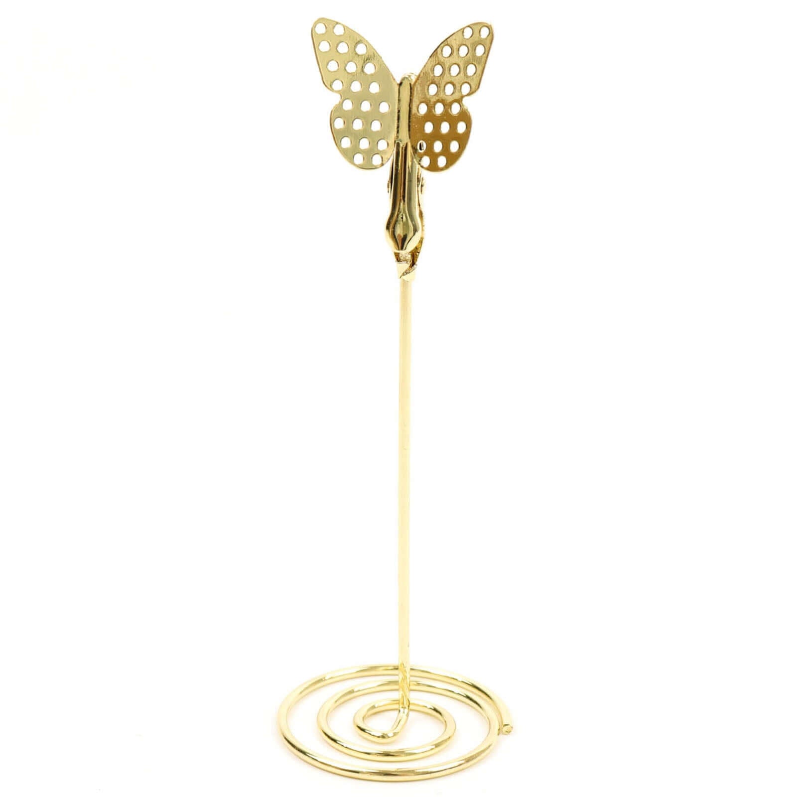 5-Pack Metal Place Card Holders Gold - Modern Table Number Stands with Whimsical Butterfly Clips & Spiral Base for Signs Memos Photos Menus 5