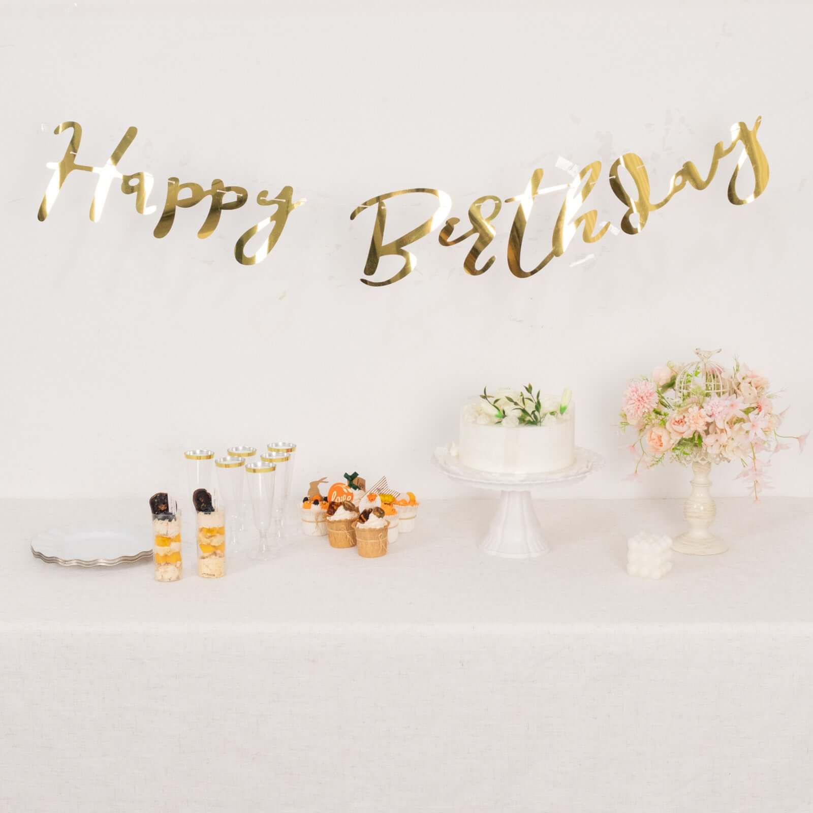 10ft Pre-Strung Metallic Gold Foil Happy Birthday Banner, Party Photo Backdrop Hanging Garland - 250 GSM