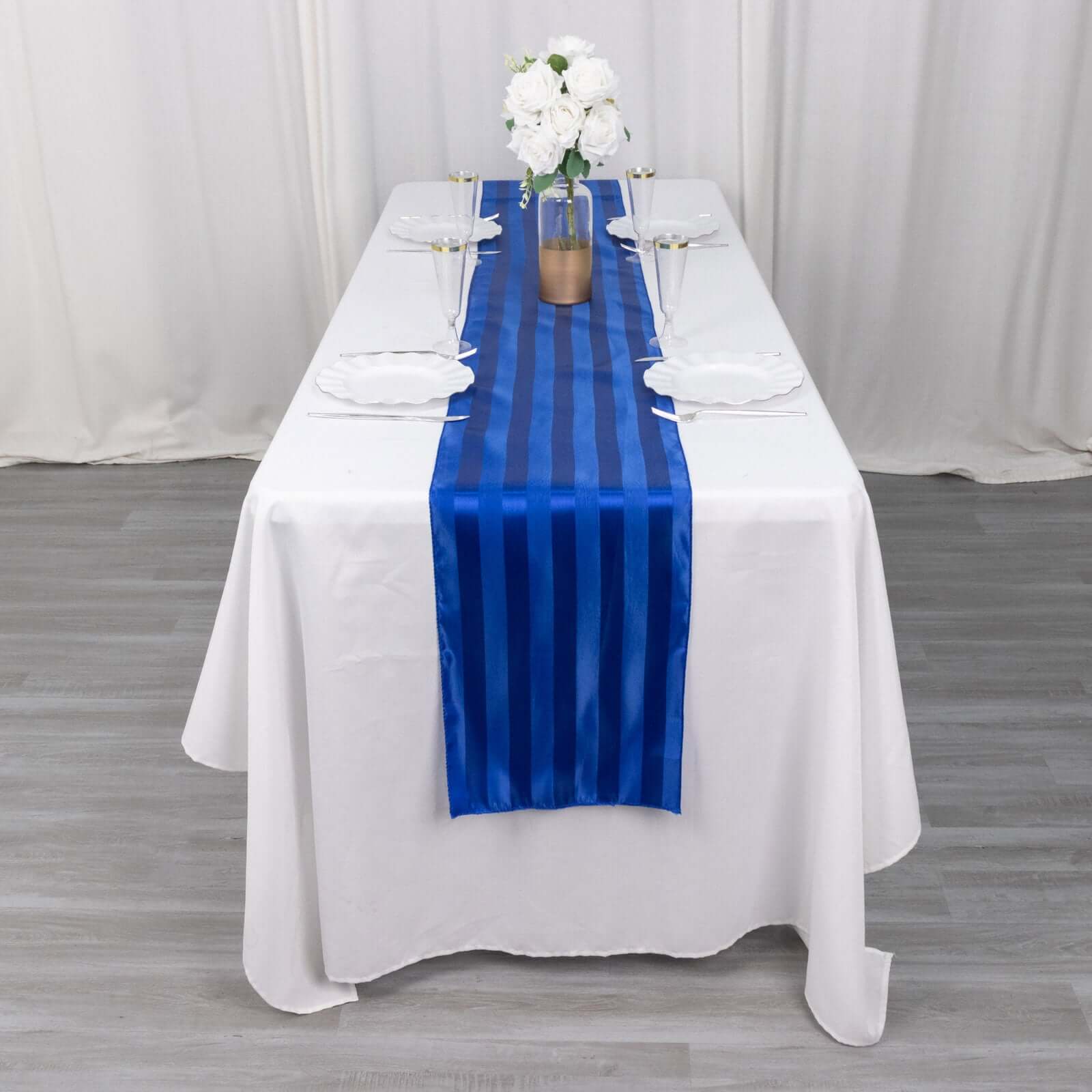 Satin 12x108 Table Runner Royal Blue - Stripe Table Decor