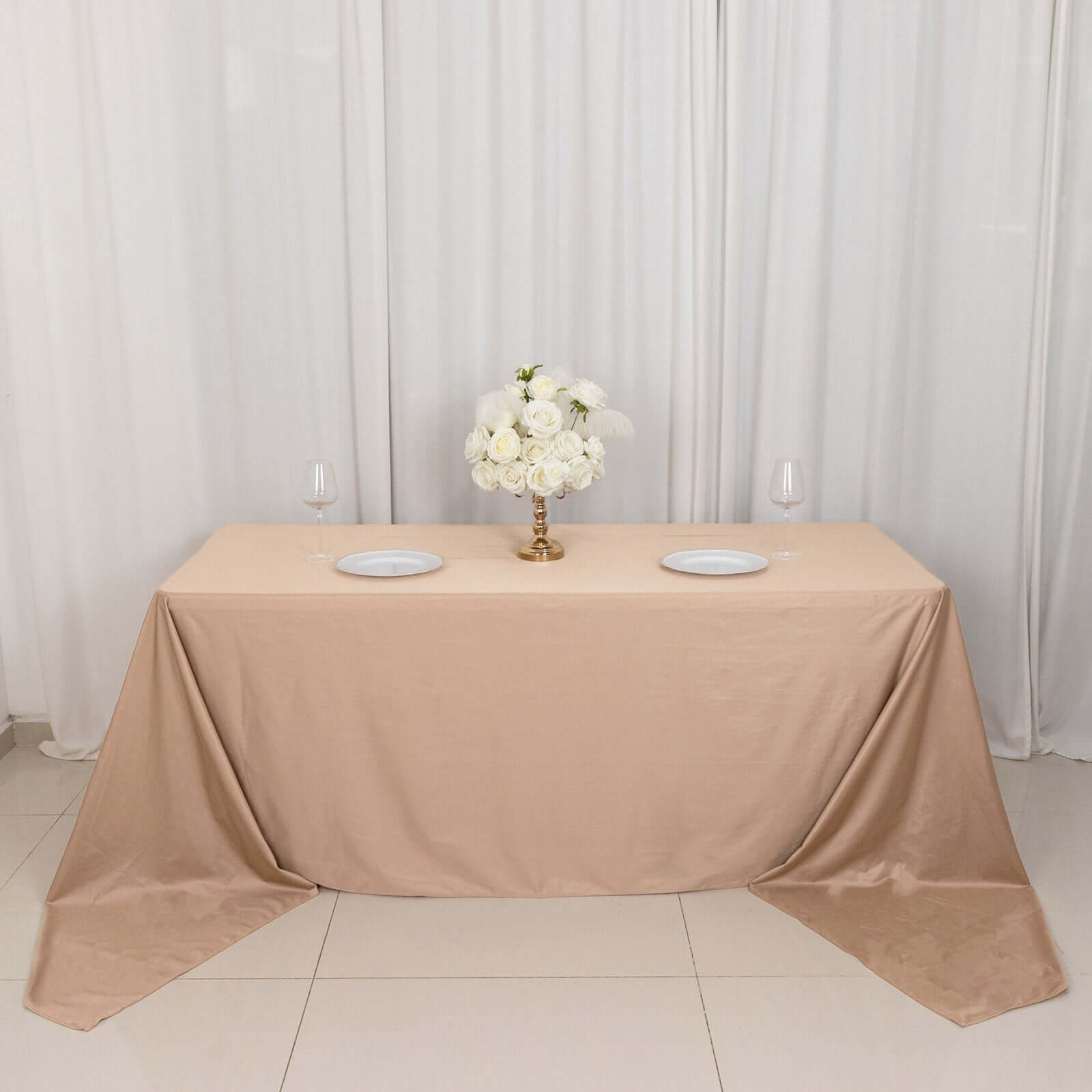 Premium Scuba Rectangular 90x156 Tablecloth Nude - Wrinkle Free, Stain Resistant & Seamless Table Cover