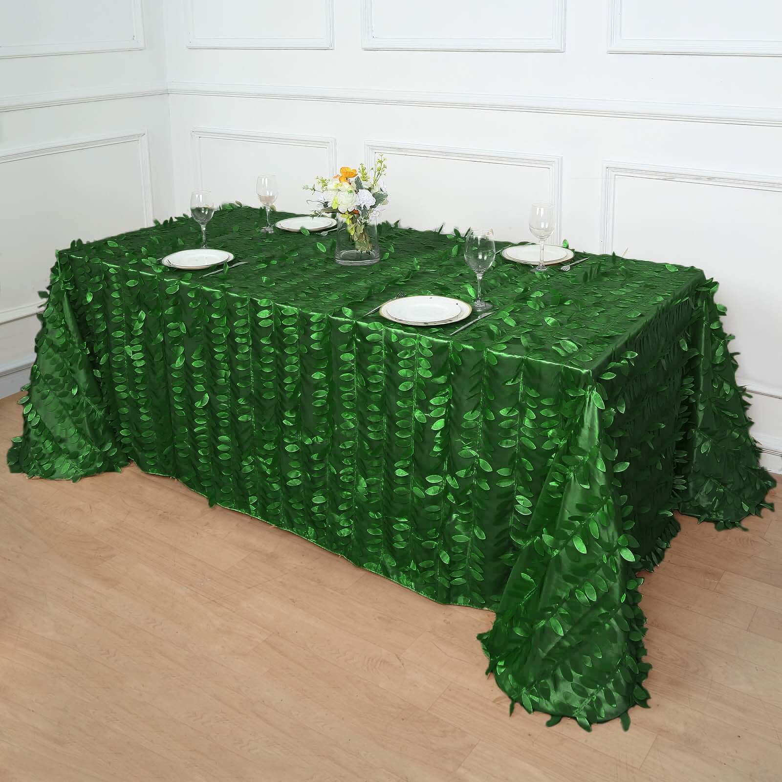 Taffeta 90x156 Rectangle Tablecloth Green | 3D Leaf Petal Design Seamless Table Cover