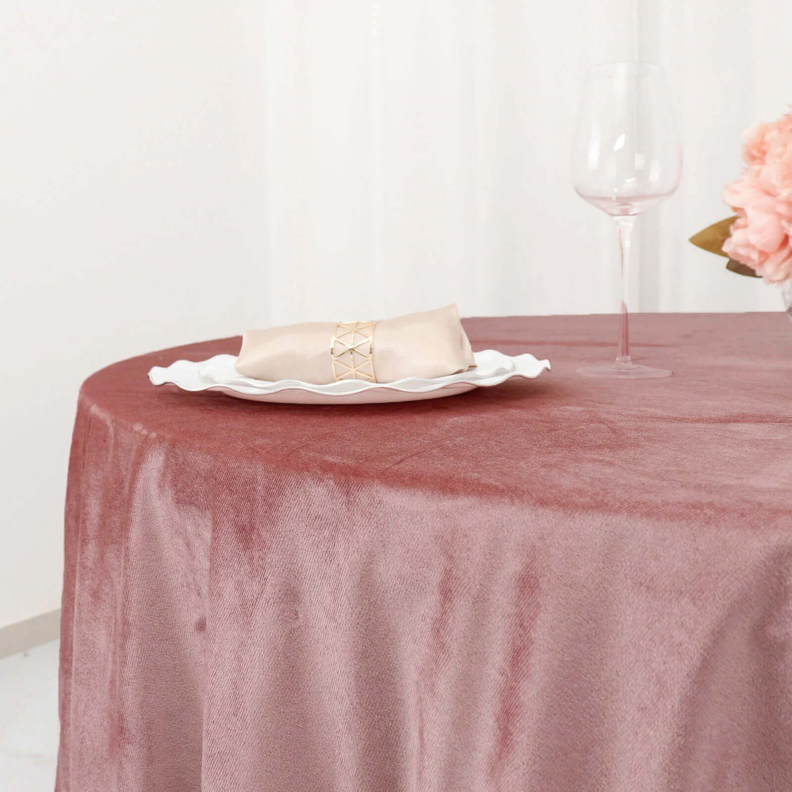 Premium Velvet 120 Round Tablecloth Dusty Rose - Reusable Soft & Seamless Table Cover