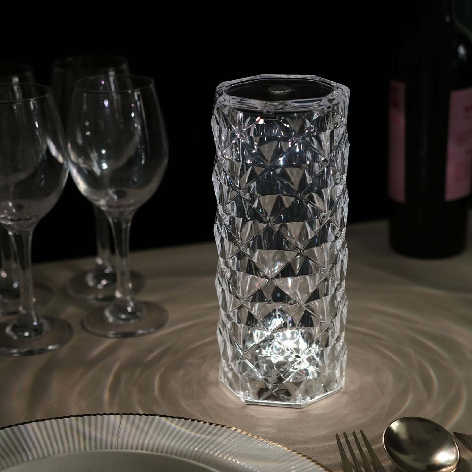 Acrylic LED Pillar Lamp Rose Diamond Design Color Changing - Touch + Remote Operated Table Light 3.5x8.5