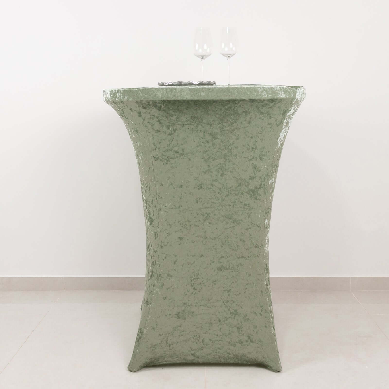 Crushed Velvet Spandex 32 Round Cocktail Table Cover Sage Green Smooth Highboy Tablecloth