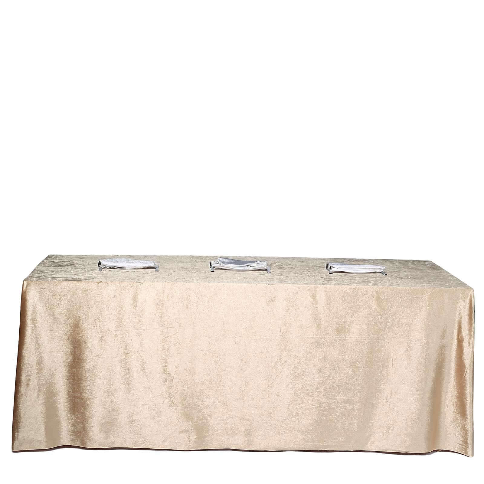 Premium Velvet 90x156 Rectangle Tablecloth Champagne - Reusable Soft & Seamless Table Cover