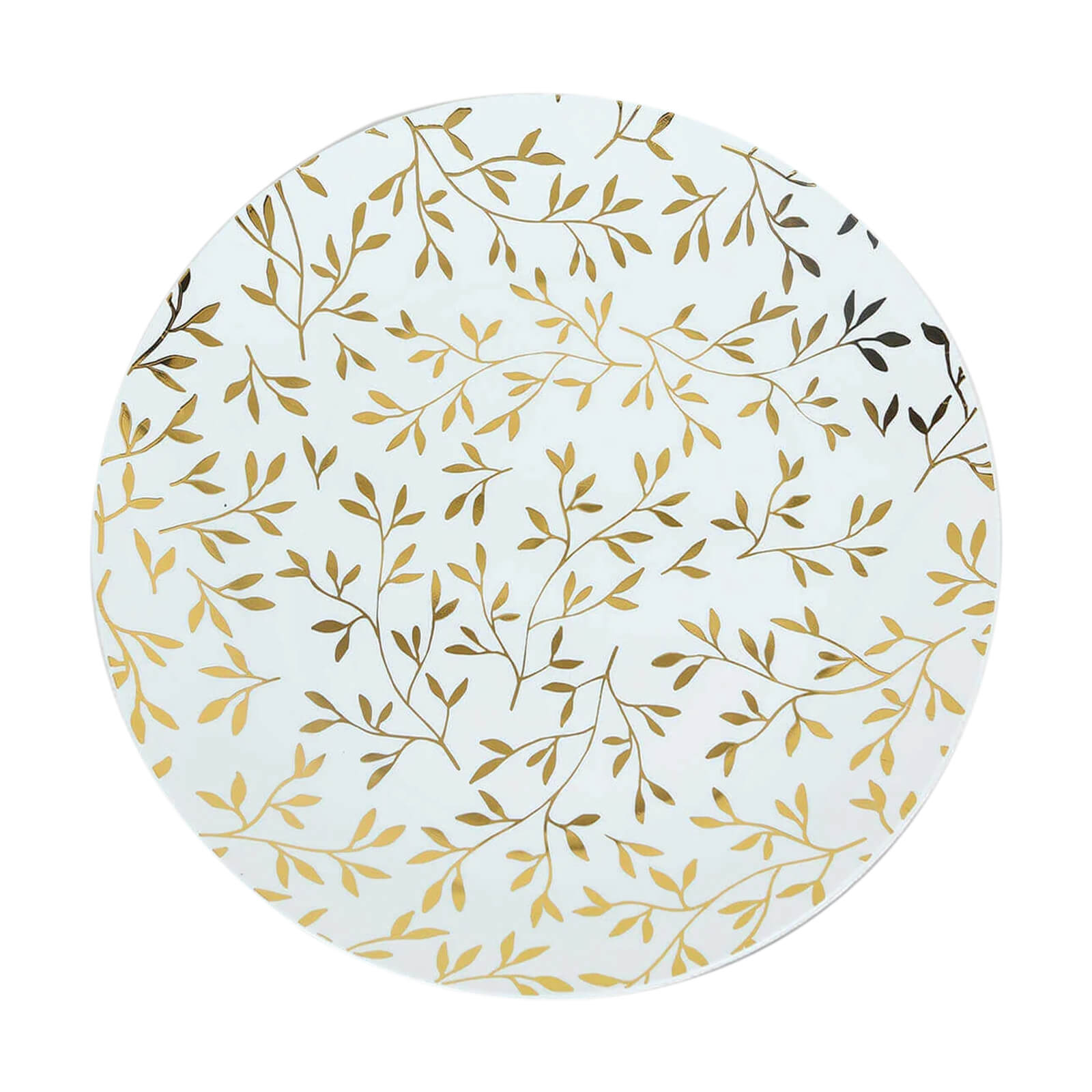 10-Pack Plastic 10 Round Dinner Plates in White with Gold Leaf Design - Heavy Duty Disposable Party Plates for Stylish Events & Memorable Gatherings