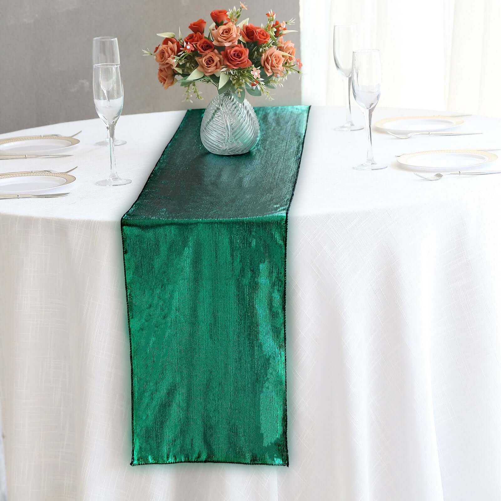 Polyester 12x108 Table Runner Hunter Emerald Green Shimmer Sequin Dots - Wrinkle-Free Finish Table Linen