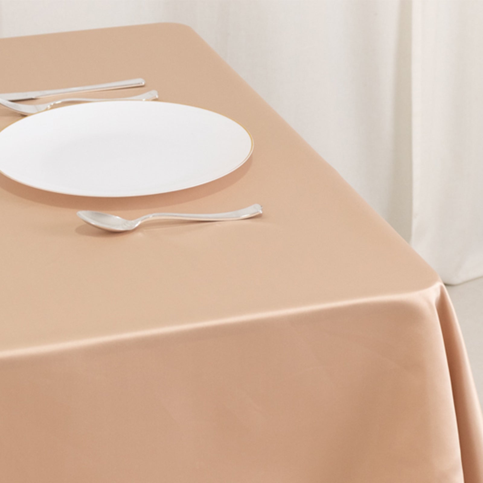 Lamour Satin 54x54 Table Overlay Square Tablecloth Nude - Durable & Silk-Like Table Cover