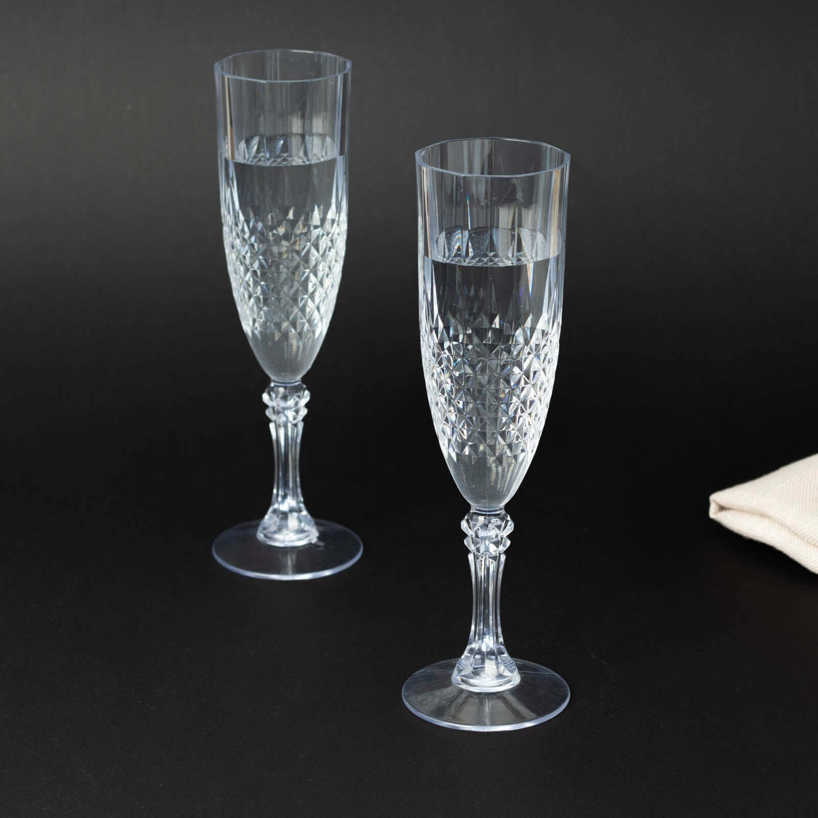 6-Pack Plastic Wedding Toast Flutes Clear Transparent Crystal Cut Style - Reusable Champagne Glasses 8oz