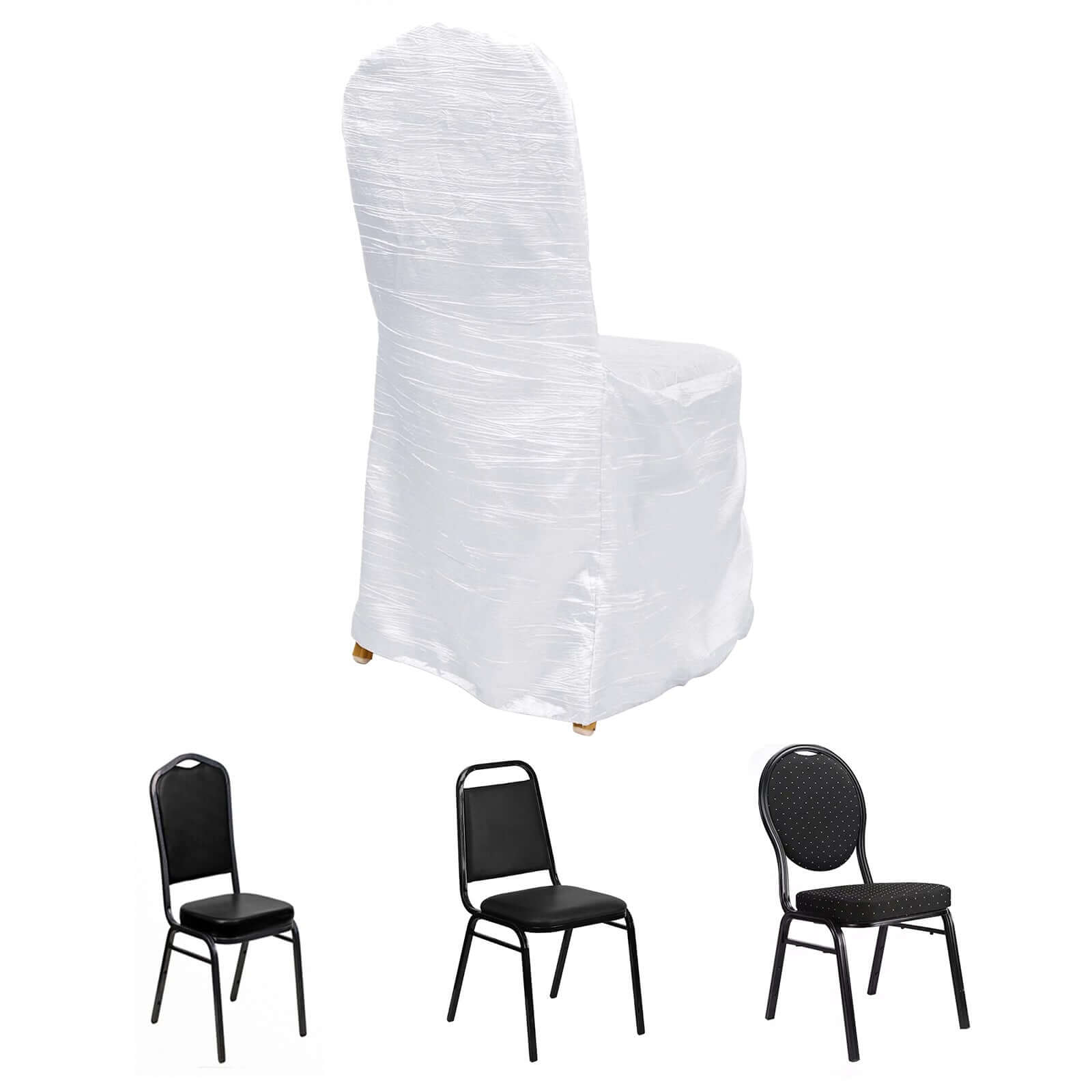 Crinkle Crushed Taffeta Chair Cover for Banquet Chairs White - Reusable Chic Wedding Decor