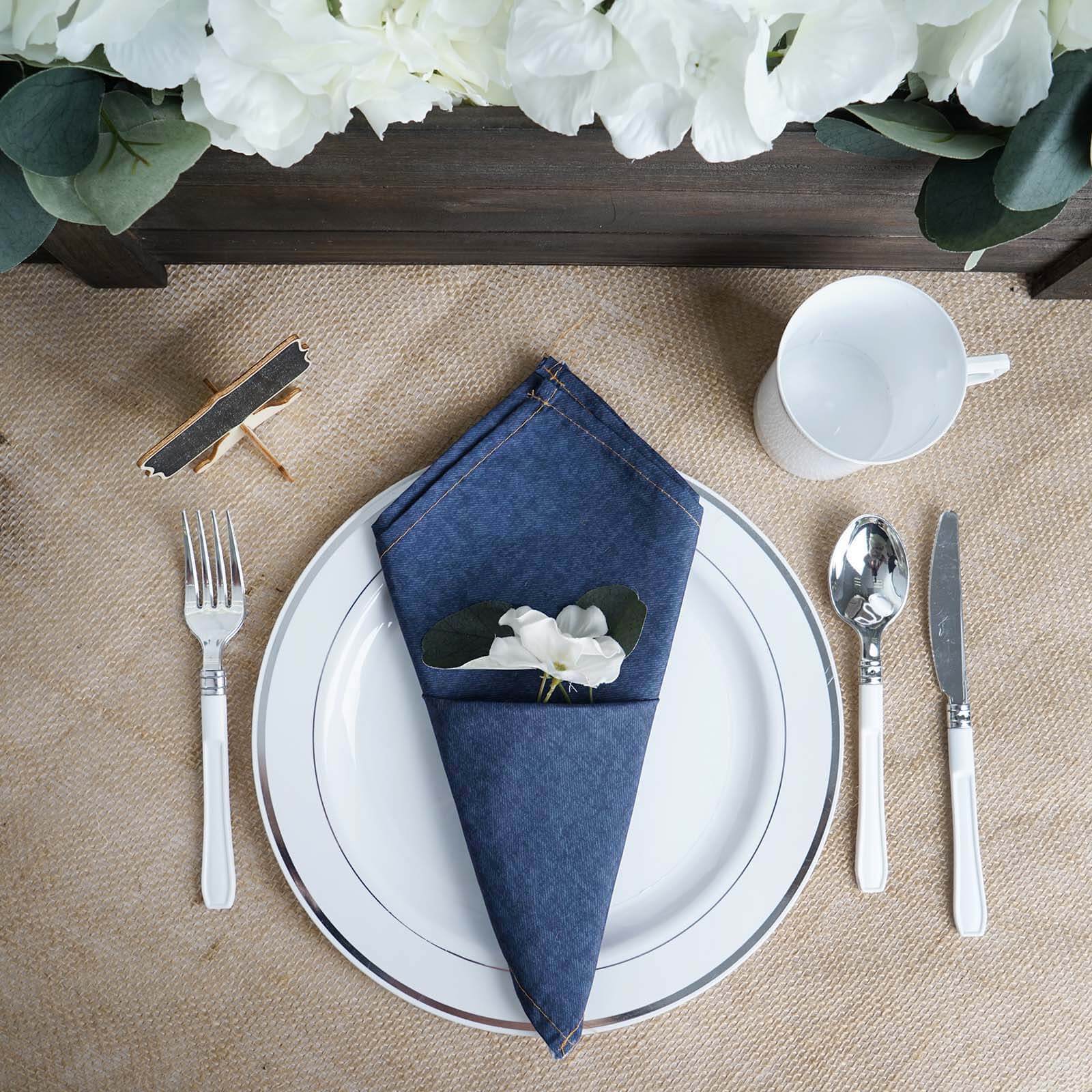 5 Pack Polyester 17x17 Napkins Navy Blue Faux Denim Style Dinner Napkins for Casual Gatherings & Themed Events