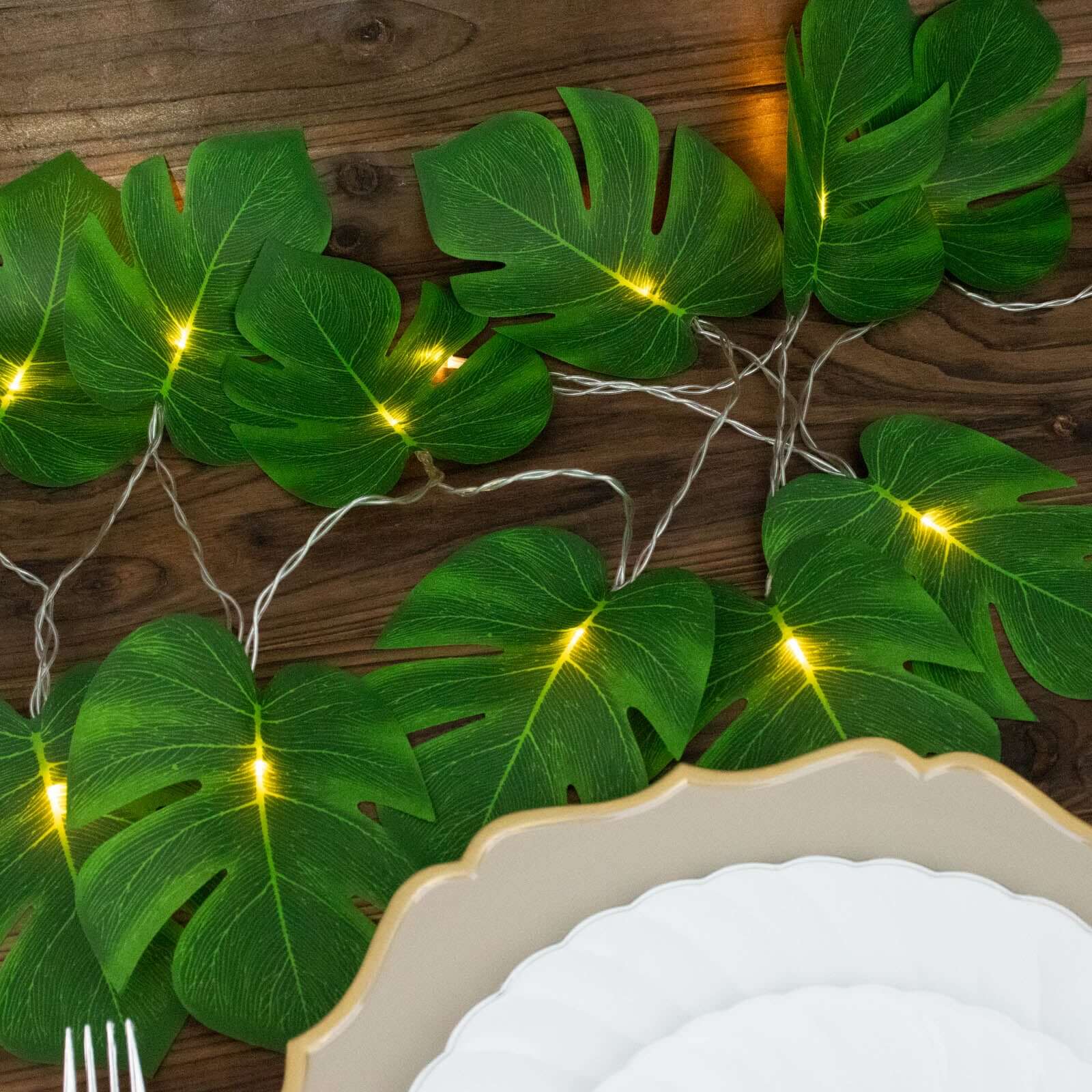 10ft Warm White LED Artificial Tropical Palm Leaf Vine String Lights, Wall Hanging Monstera Leaves Garland