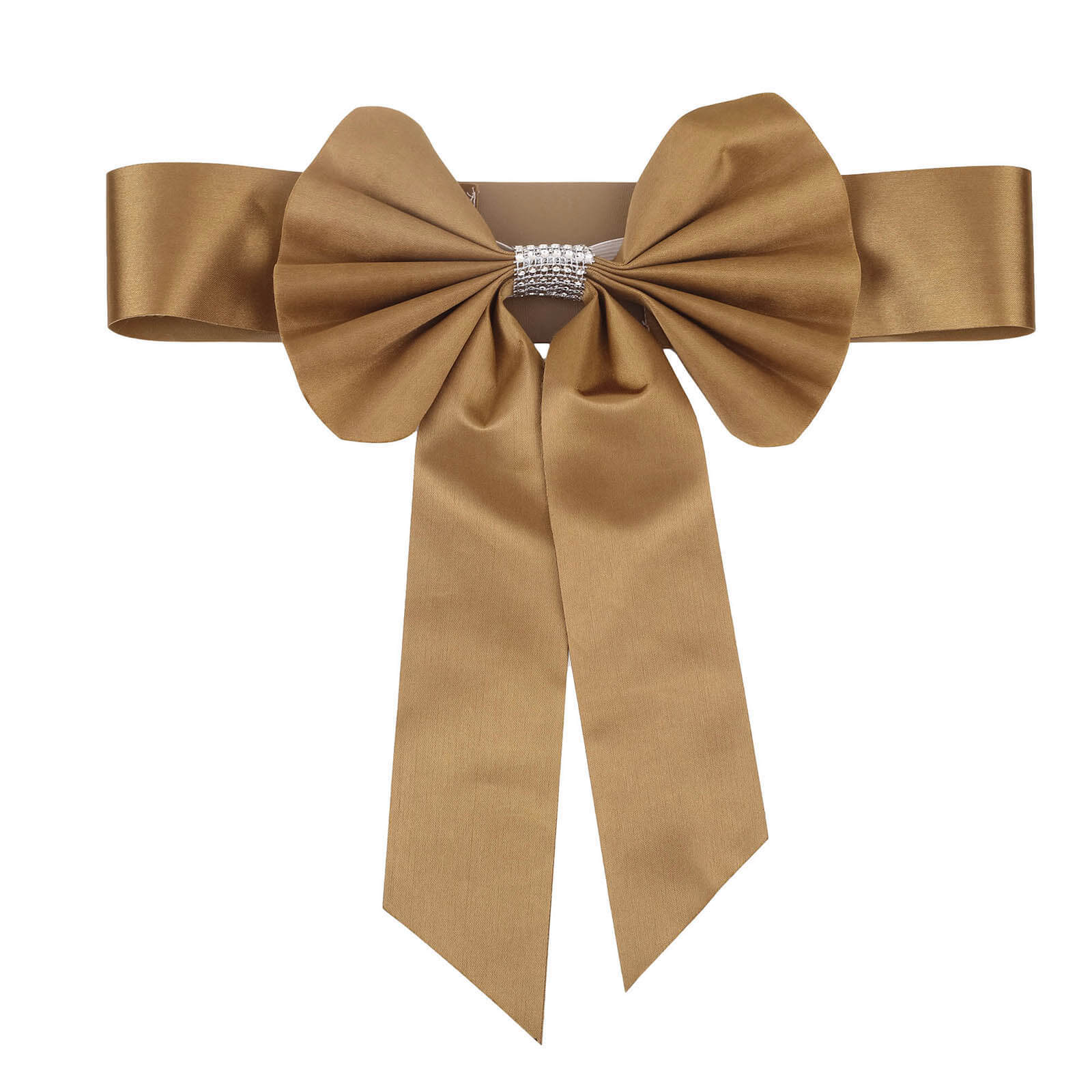 5 Pack Satin Faux Leather Chair Sashes Gold - Durable Double Sided Pre-tied Bow Tie Chair Bands with Diamond Rhinestone Buckles Luxurious Party Decor