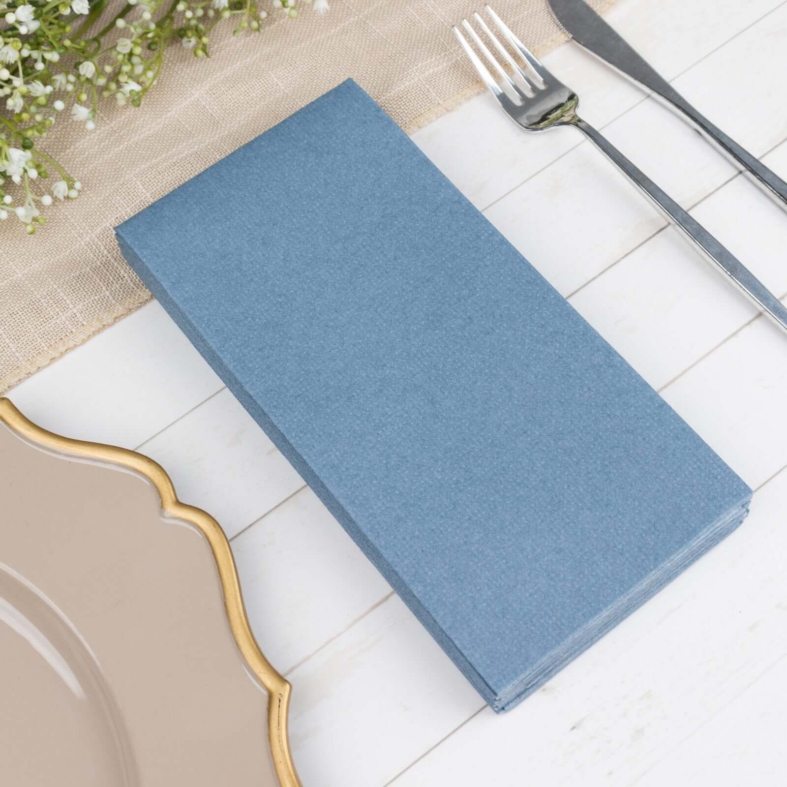 20-Pack Paper Linen-Like Napkins Dusty Blue - Disposable Hygienic Airlaid Guest Towels 8.5x4