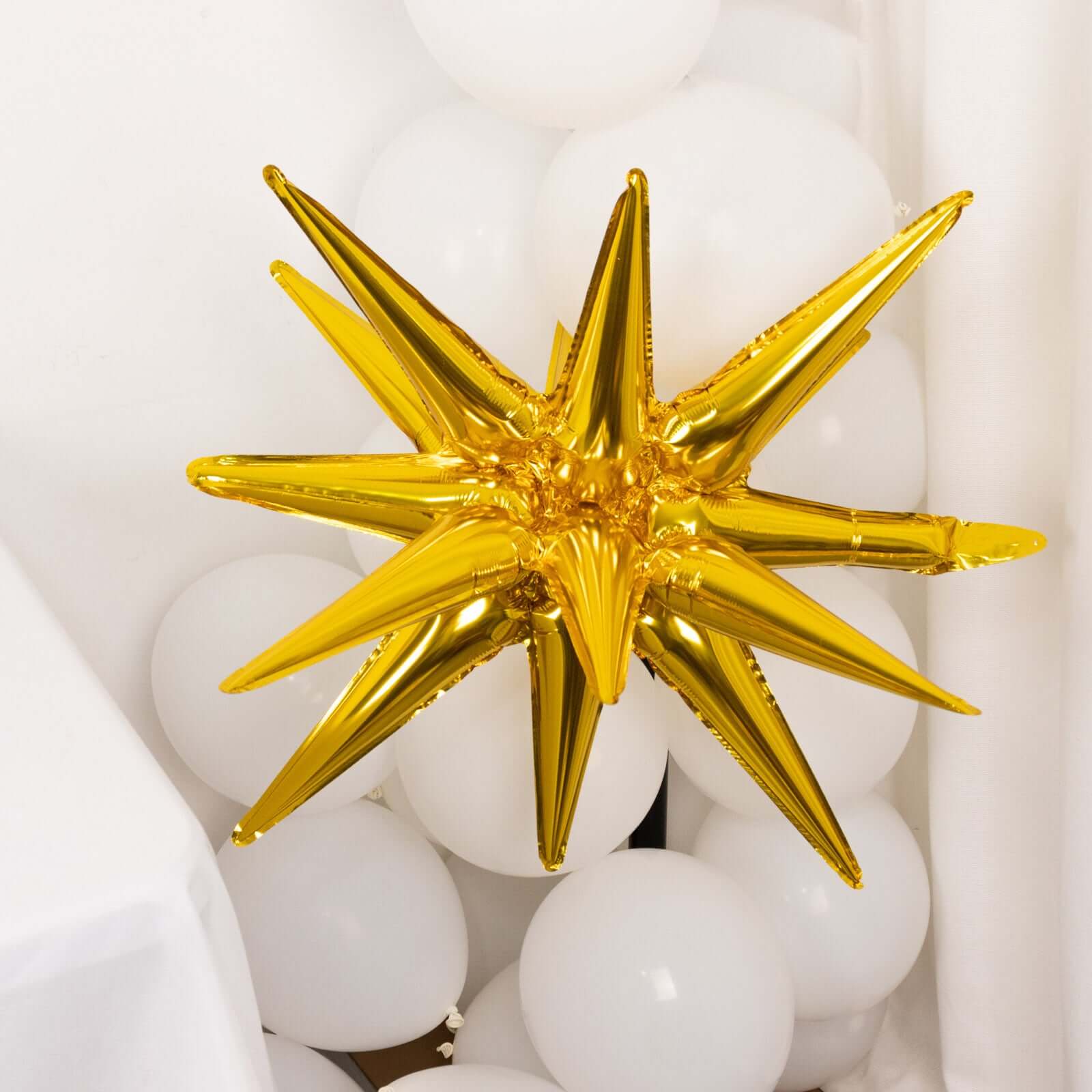 5 Pack Large Metallic Gold 14-Point Starburst Foil Balloons, 27 Fireworks Star Explosion Mylar Party Balloons