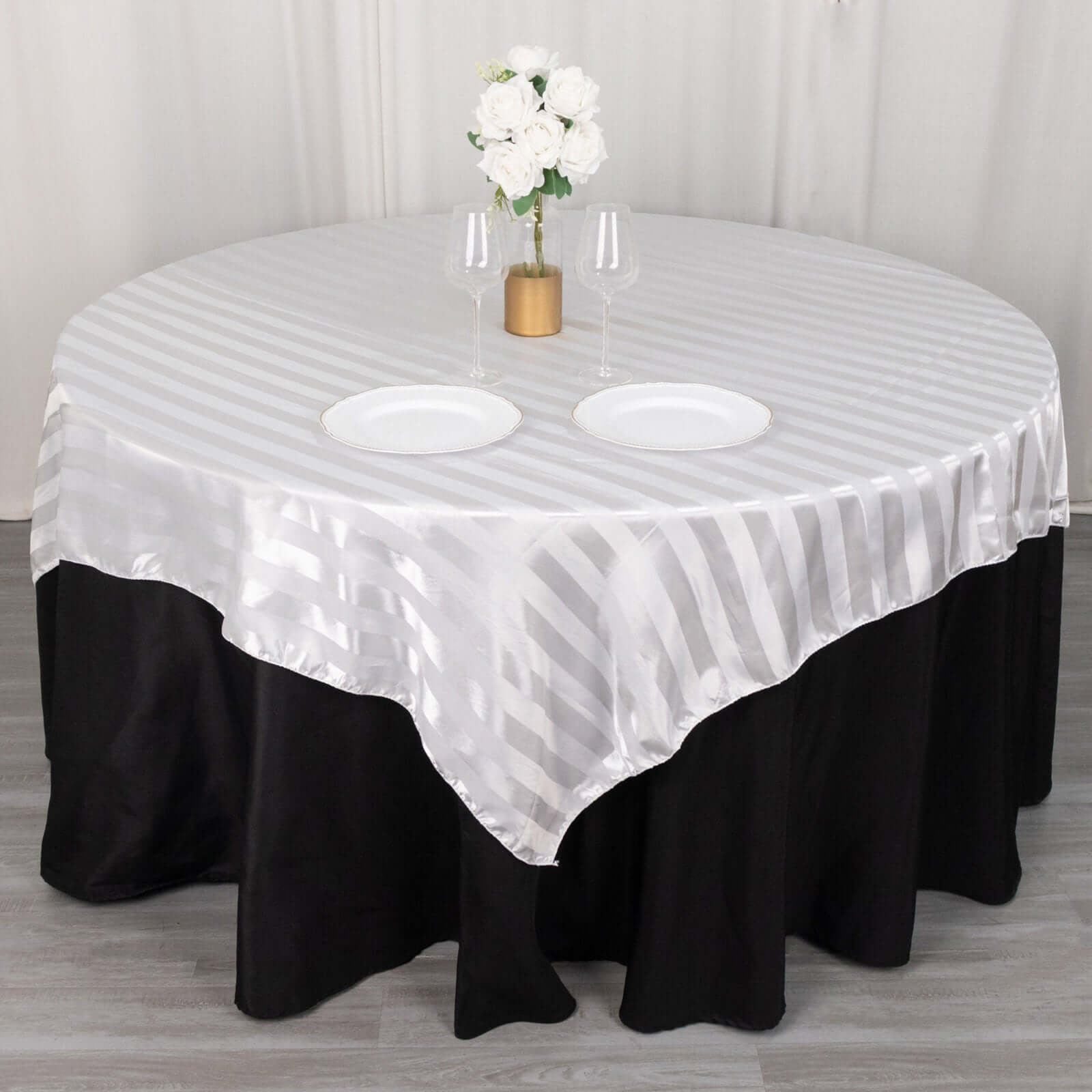 Satin 72x72 Table Overlay Square Tablecloth White - Stripe Design for Stylish Celebrations