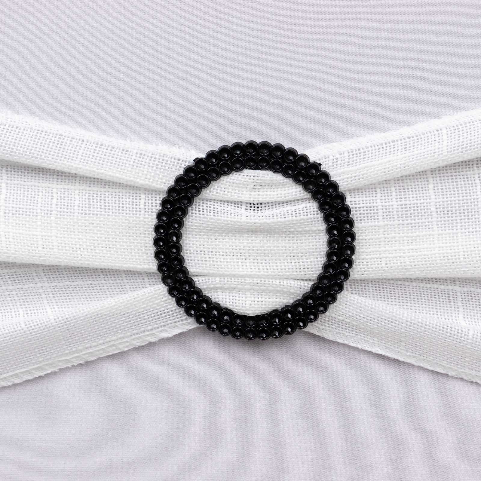 20 Pack Diamond Round Chair Sash Band Buckle Pins Black - Timeless Rhinestone Napkin Rings 2.5