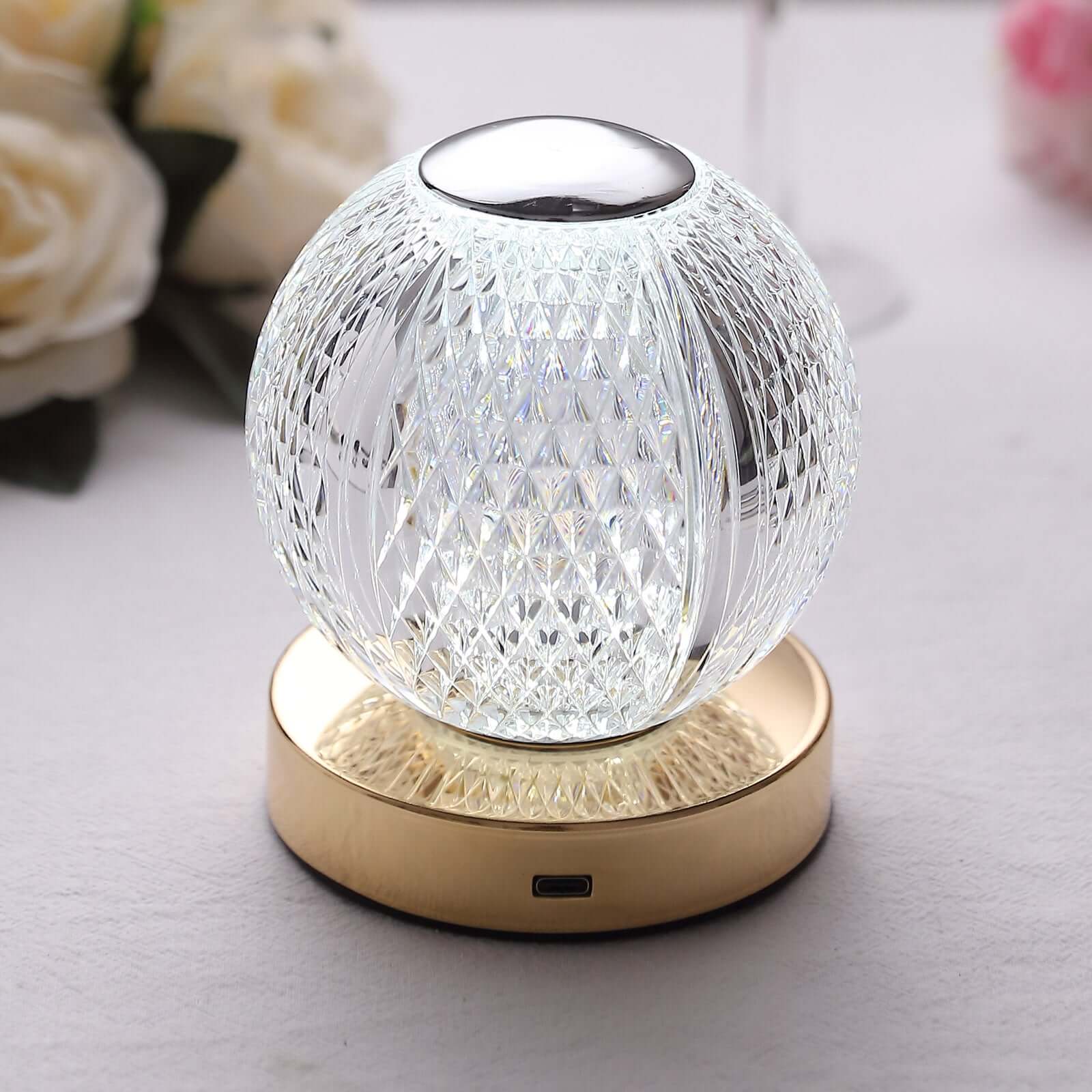 Acrylic LED Table Lamp Diamond Cut Ball Design Rechargeable - Dimmable Touch Control Decorative Night Light 5