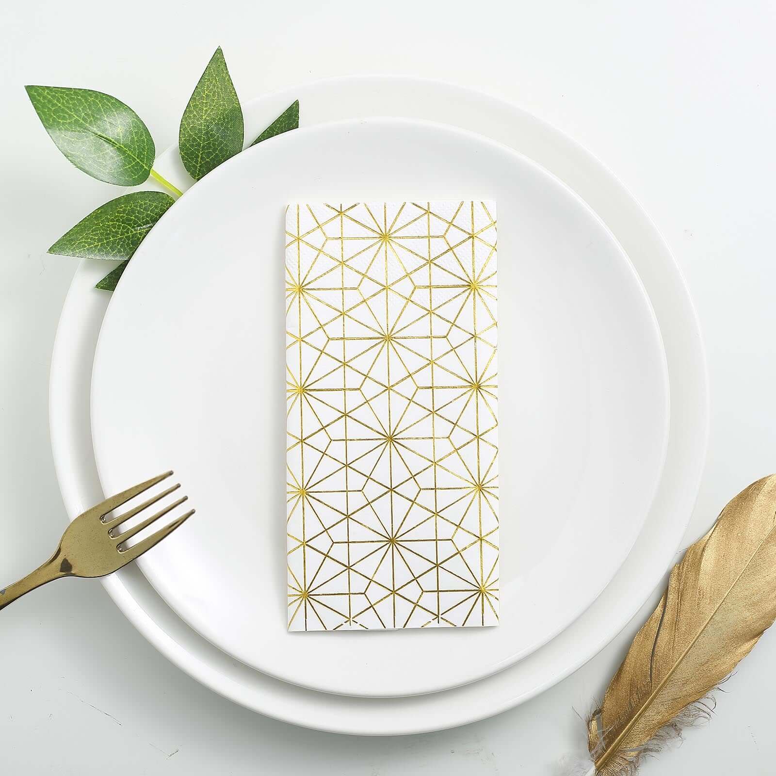 20-Pack Paper Dinner Napkins with Geometric Design Metallic Gold - Disposable 3 Ply Cocktail Napkins for Weddings