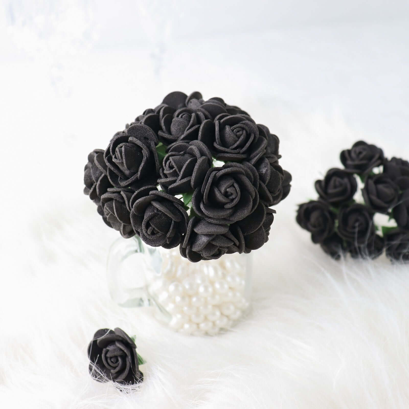 48 Roses 1 Black Real Touch Artificial DIY Foam Rose Flowers With Stem, Craft Rose Buds