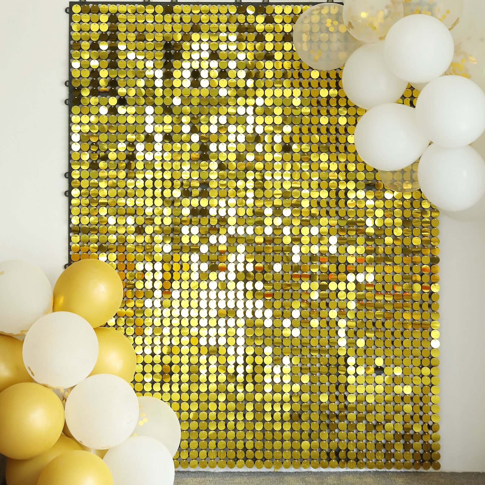 10sq.ft Shiny Gold Round Sequin Shimmer Wall Party Photo Backdrop, Active Spangle Wall Art Décor Panels - 10 Panels