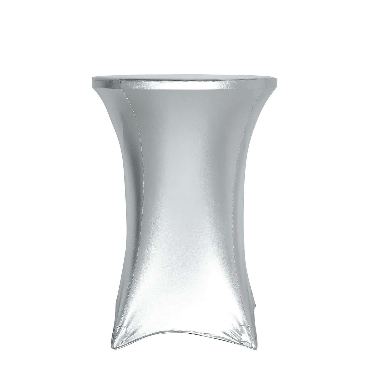 Metallic Spandex 32 Fitted Round Cocktail Table Cover Silver Highboy Tablecloth - Stretch Fit & Water-Resistant