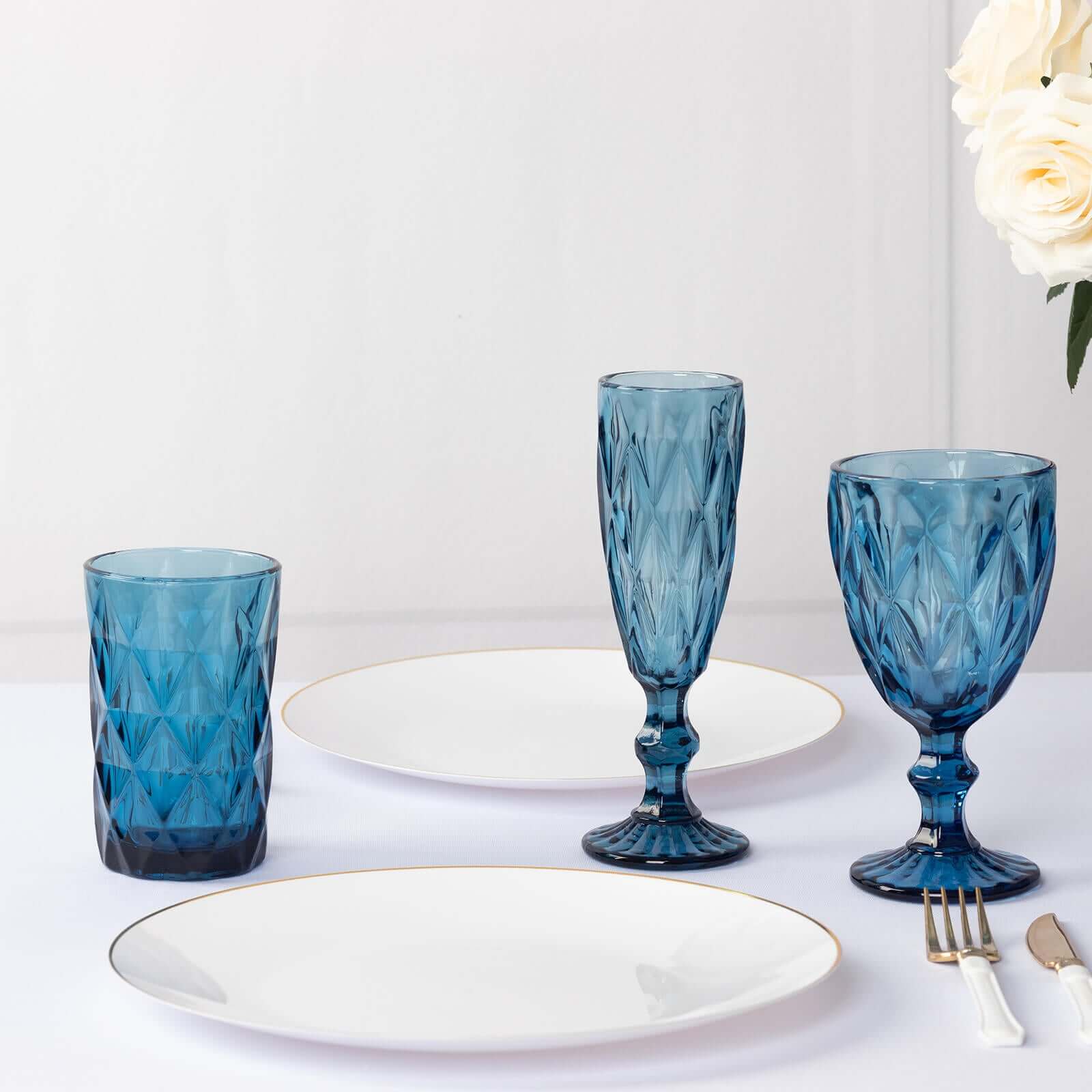 6-Pack Whiskey Glasses Ocean Blue Textured Crystal Cut Design with Heavy Base - Highball Tumblers for Parties & Events 12oz 5