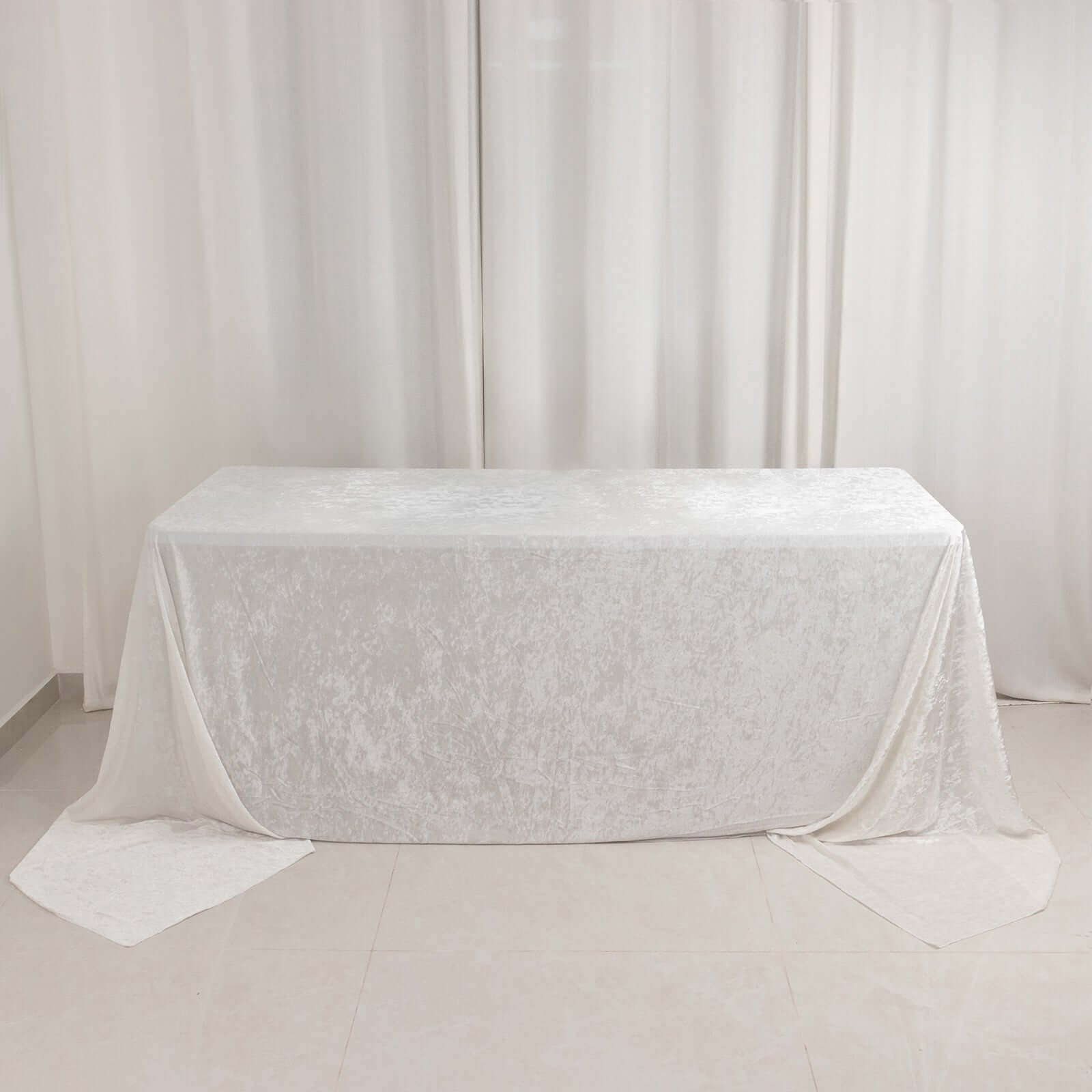 Premium Crushed Velvet 90x156 Rectangle Tablecloth White - Reusable Soft & Sophisticated Seamless Table Cover