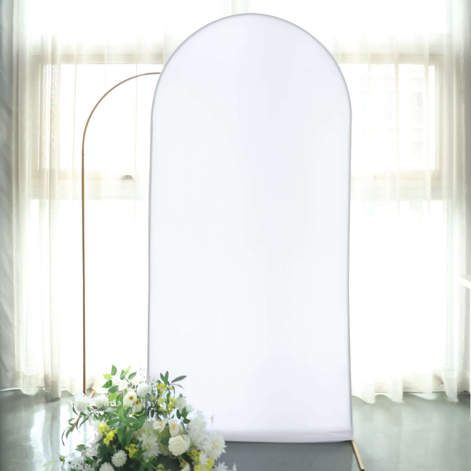 7ft Matte White Spandex Fitted Chiara Backdrop Stand Cover For Round Top Wedding Arch