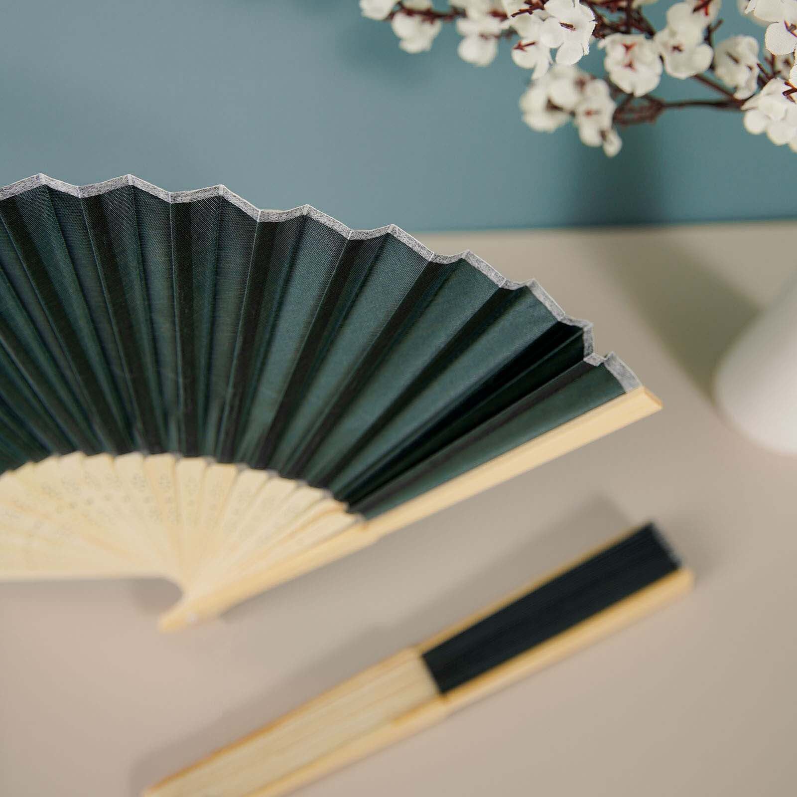 5 Pack Hunter Emerald Green Asian Silk Folding Fans Party Favors, Oriental Folding Fan Favors