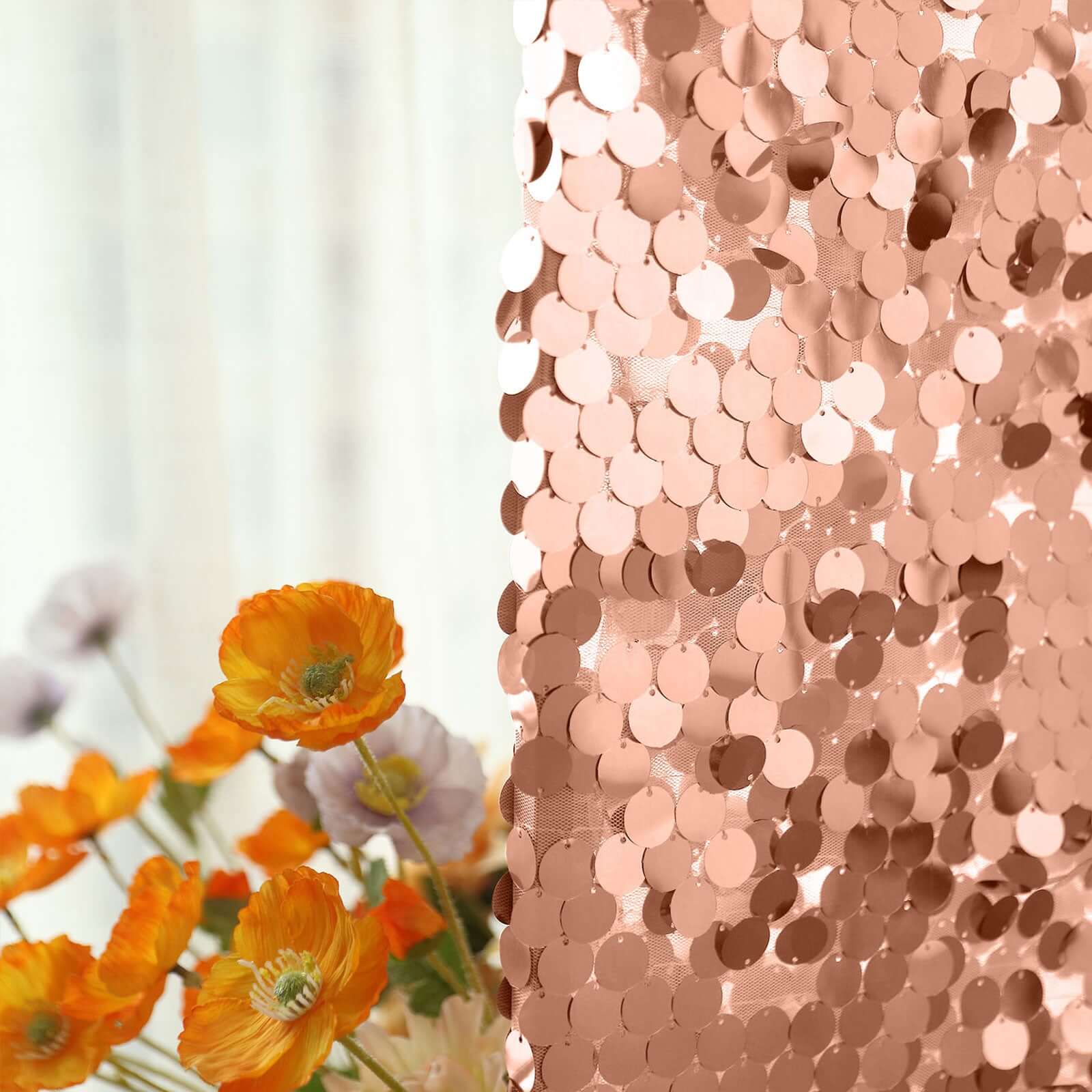 5ft Sparkly Rose Gold Double Sided Big Payette Sequin Chiara Backdrop Stand Cover For Fitted Round Top Wedding Arch