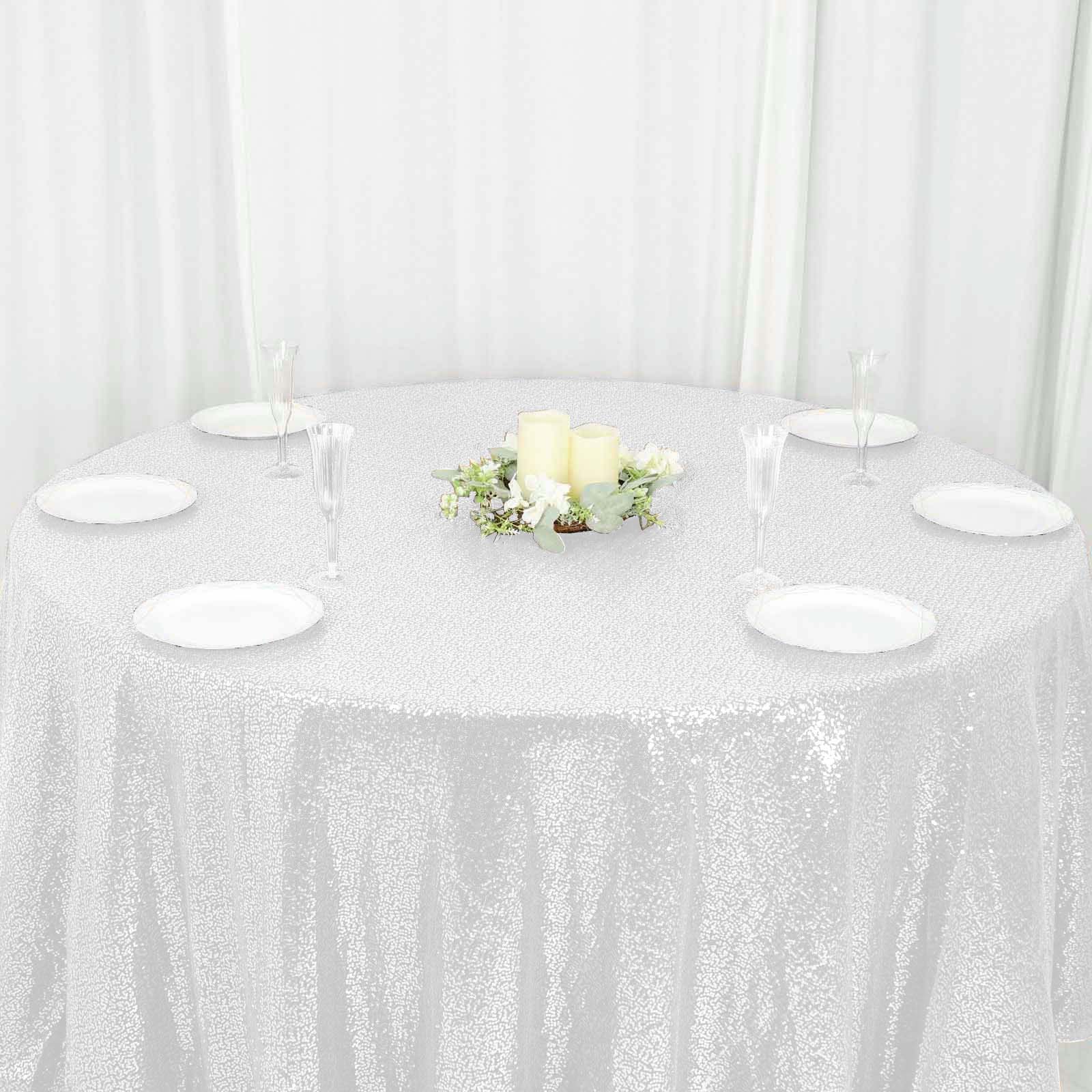 Sequin 120 Round Tablecloth White - Seamless Glittering Design for Sophisticated Events