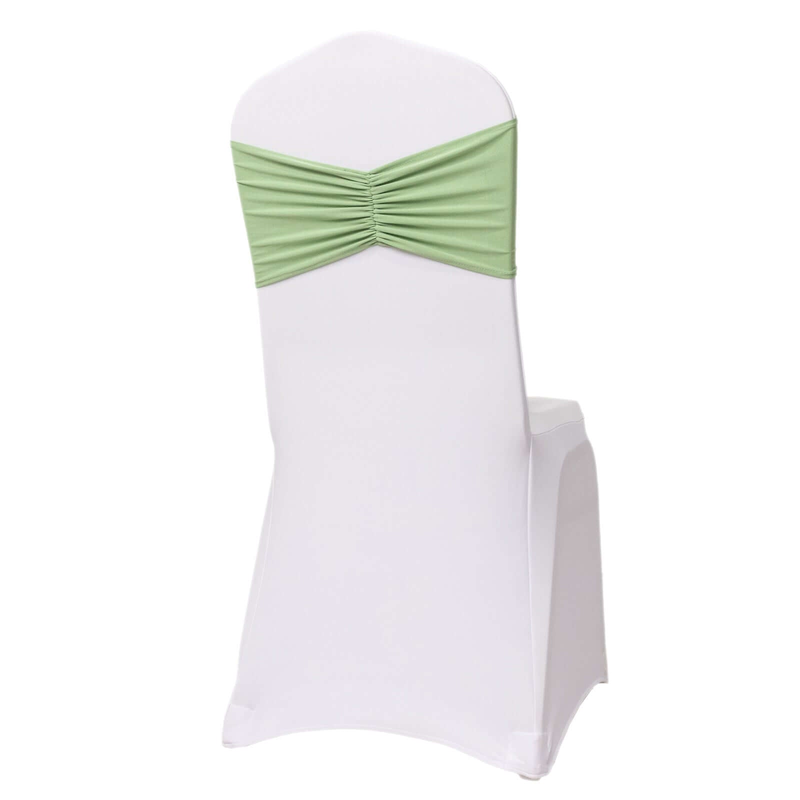 5 Pack Spandex Chair Sashes Sage Green Ruffled Style - Wide Easy to Use Stretch Chair Bands 8x13