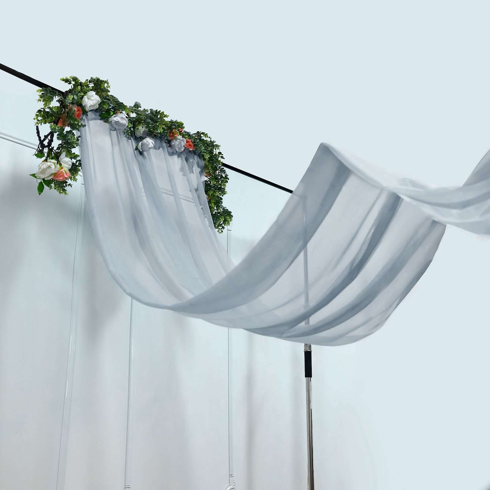 5ftx14ft Premium Dusty Blue Chiffon Curtain Panel, Durable Flame Resistant Backdrop Ceiling Drapery With Rod Pocket