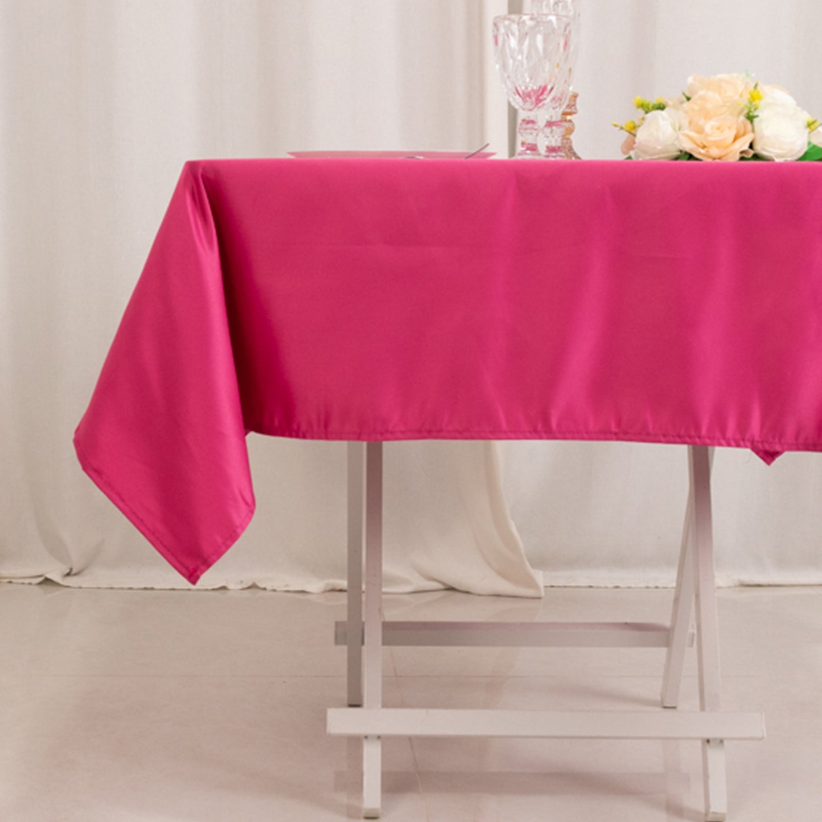 Lamour Satin 54x54 Square Tablecloth Fuchsia - Durable & Silk-Like Table Cover