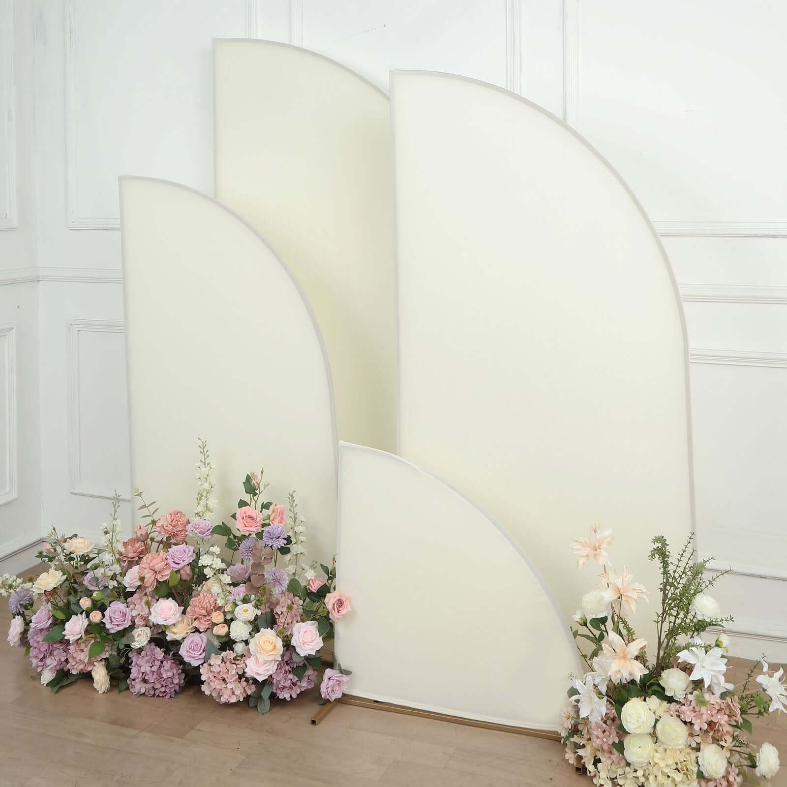 Set of 4 Matte Ivory Spandex Half Moon Chiara Backdrop Stand Covers, Custom Fitted Wedding Arch Covers - 2.5ft,5ft,6ft,7ft