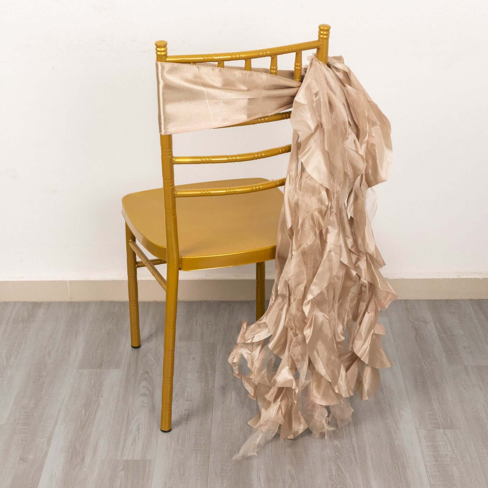 5 Pack Chiffon Satin Chair Sashes Nude - Easy to Install Ruffled Curly Willow