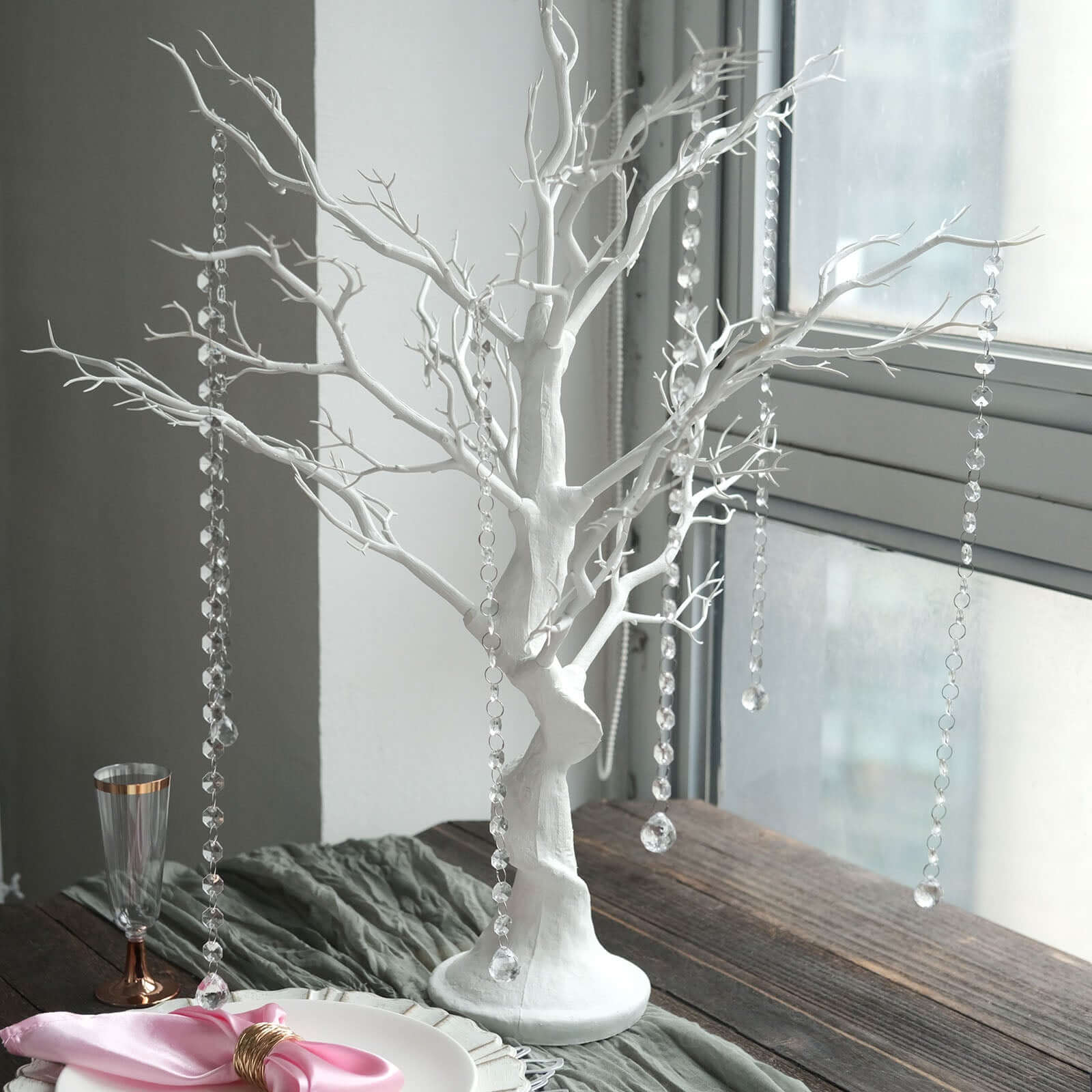 Manzanita Tree Centerpiece White with 8 Acrylic Bead Chains - Easy Assembly Decorative Artificial Tree for Modern Weddings Parties & Event Displays 34