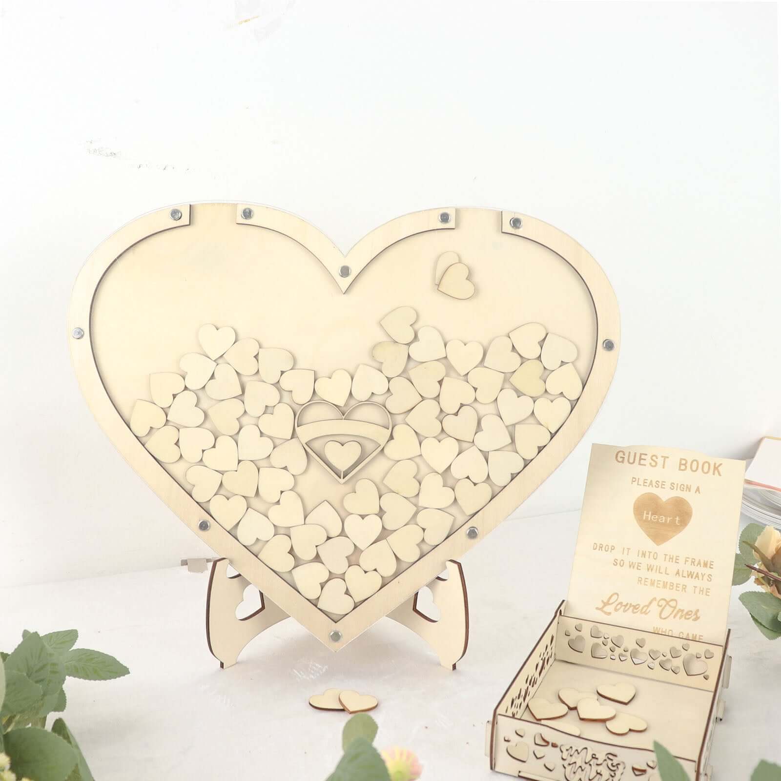 13 Wooden Heart Drop Top Frame Wedding Guest Book Alternative, Rustic Sign Display Stand