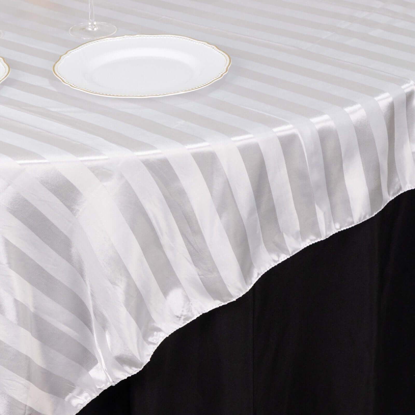 Satin 72x72 Table Overlay Square Tablecloth White - Stripe Design for Stylish Celebrations