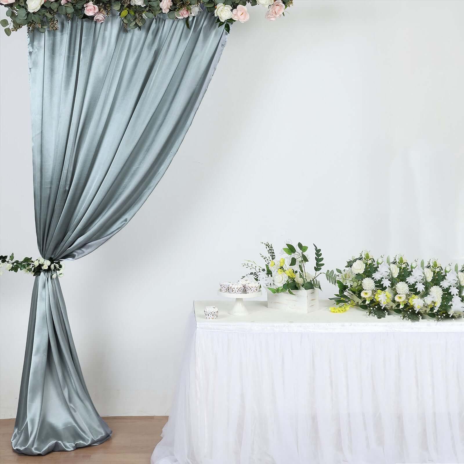 8ftx10ft Dusty Blue Satin Event Curtain Drapes, Backdrop Event Panel