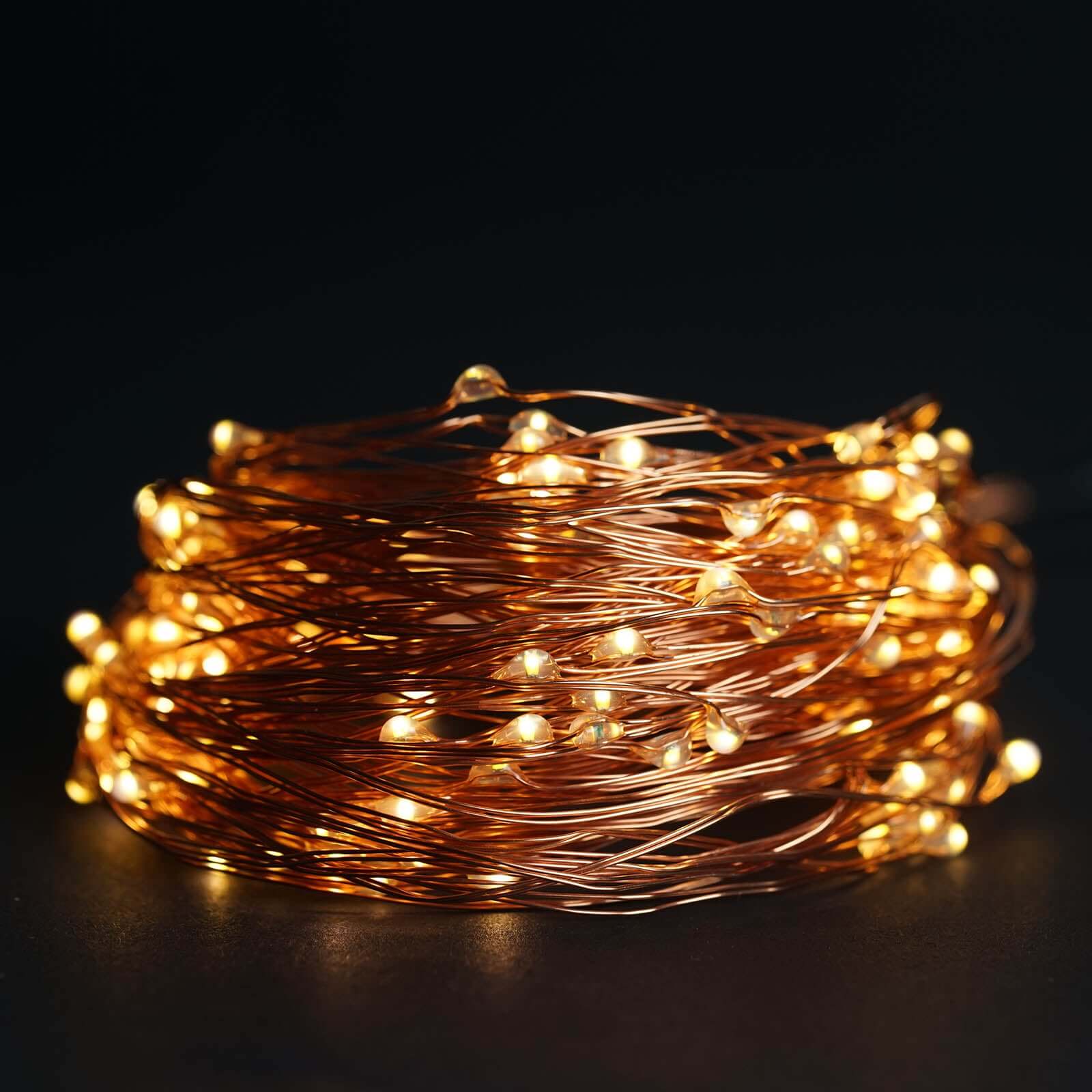 200 LED Fairy Waterfall String Lights Warm White Waterproof Copper Strands - Battery Operated Décor 8ft