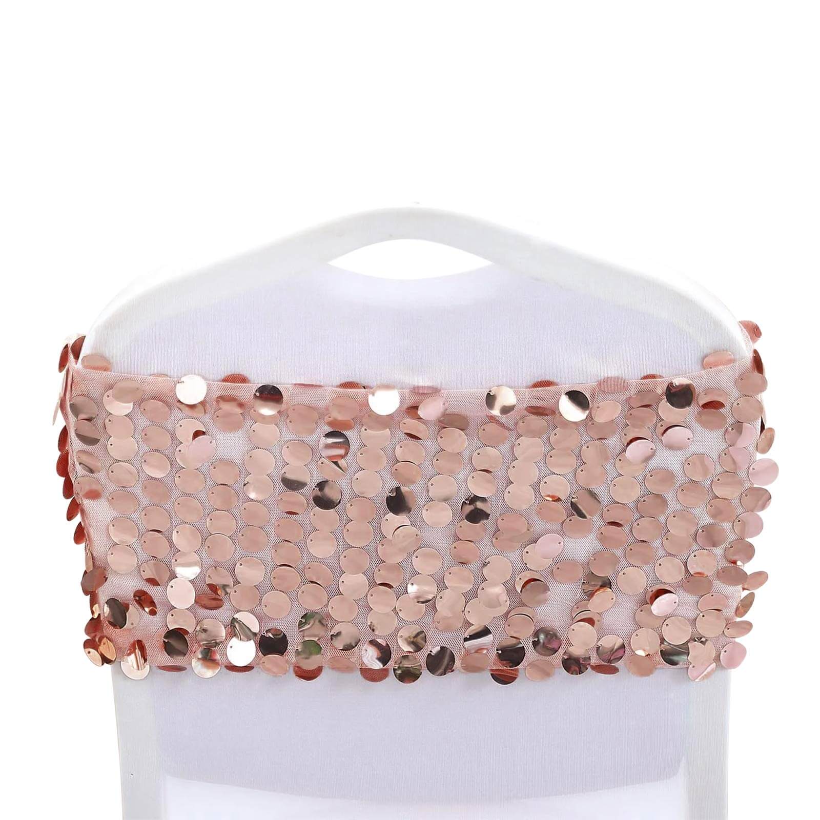 5 Pack Big Payette Sequin 13x10 Chair Sash Bands Blush - Stylish Glittering Decor for Weddings & Gatherings