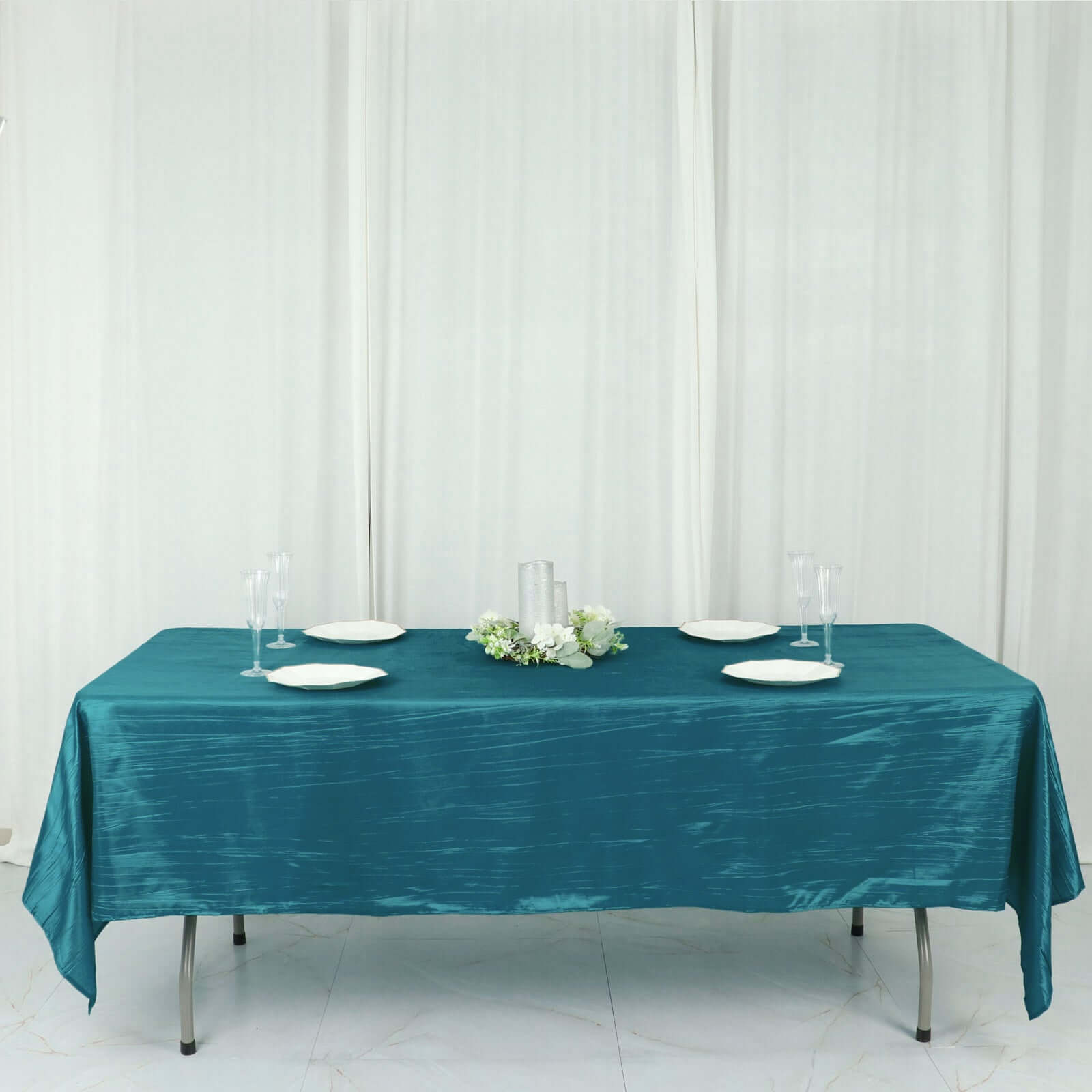 Taffeta 60x102 Rectangle Tablecloth Teal - Accordion Crinkle Table Cover