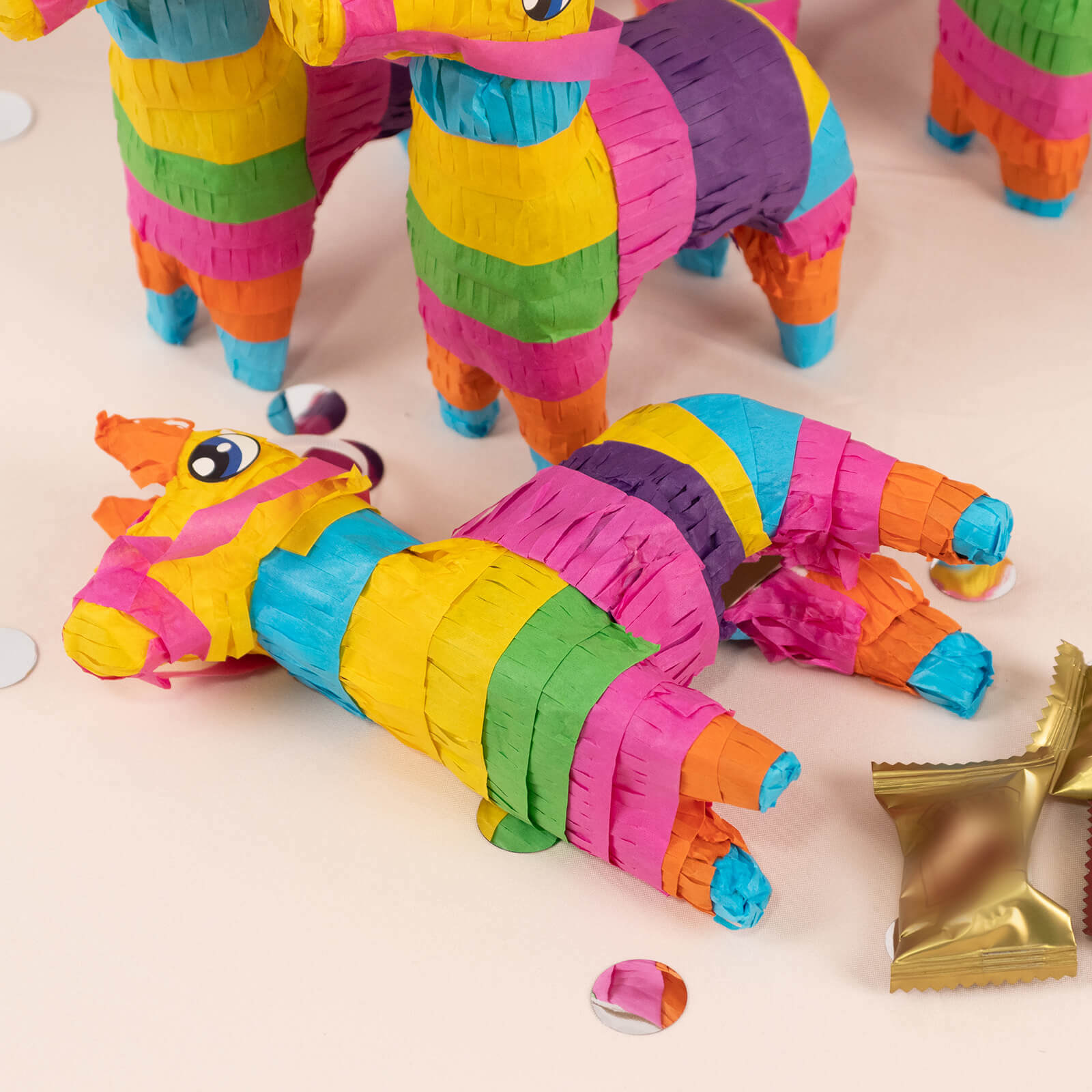 3 Pack Little Rainbow Llama Pinatas for Fiesta Party Decorations, Mexican Theme Colorful Paper Mini Donkey Cinco de Mayo Pinatas - 5.5x7.5