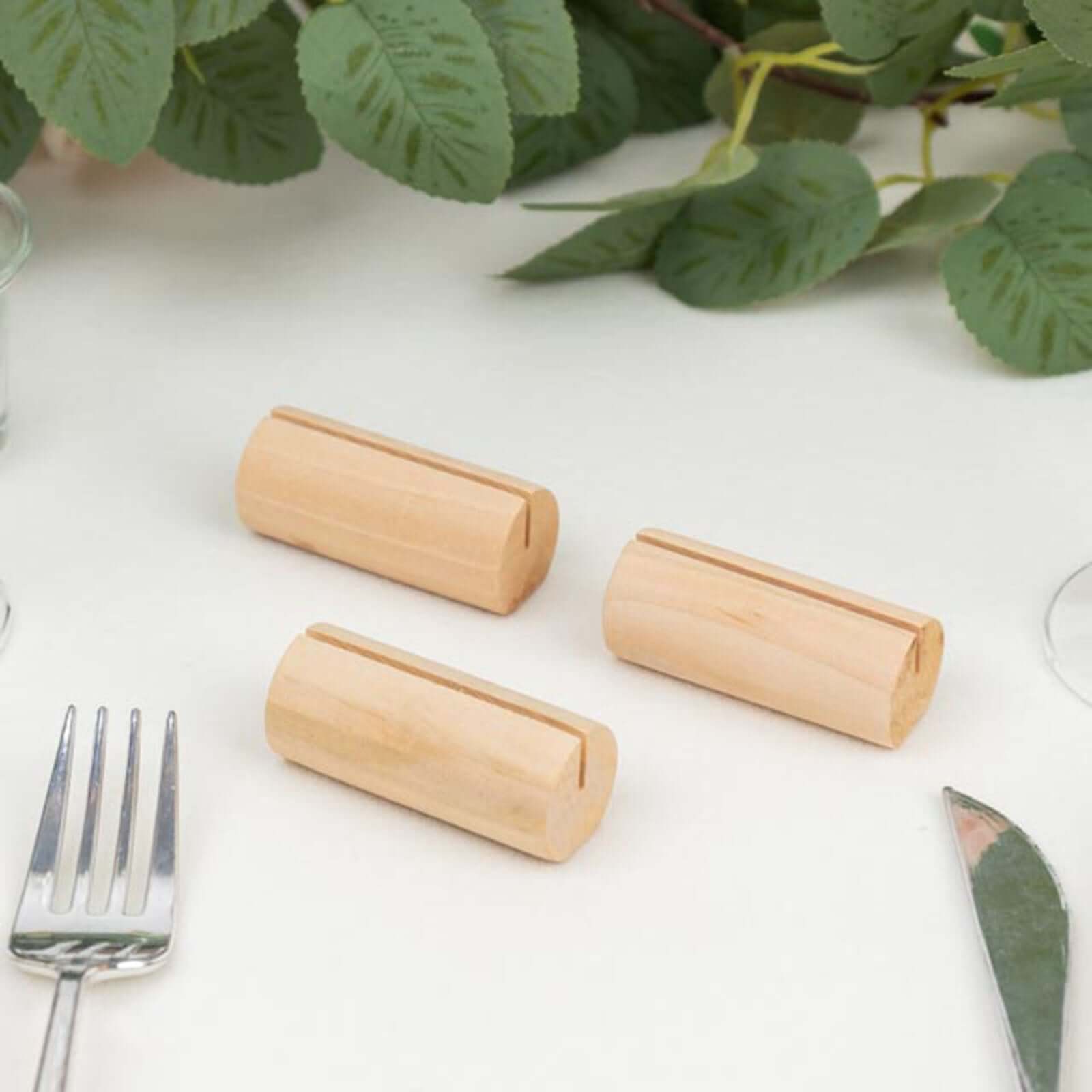 10-Pack Wooden Place Card Holders Farmhouse Cylindrical Design Natural - Rustic Table Number Stands 2