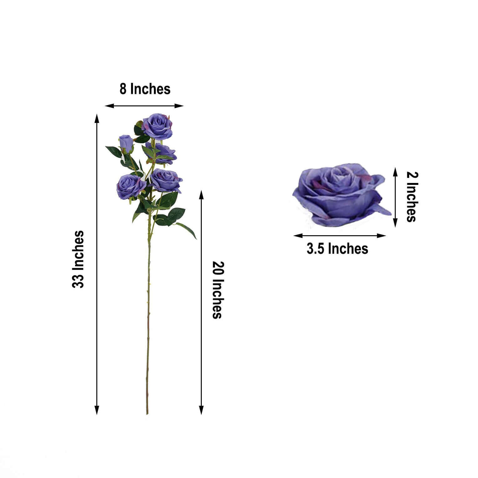 2 Bouquets 33 Tall Violet Artificial Silk Rose Flower Bush Stems