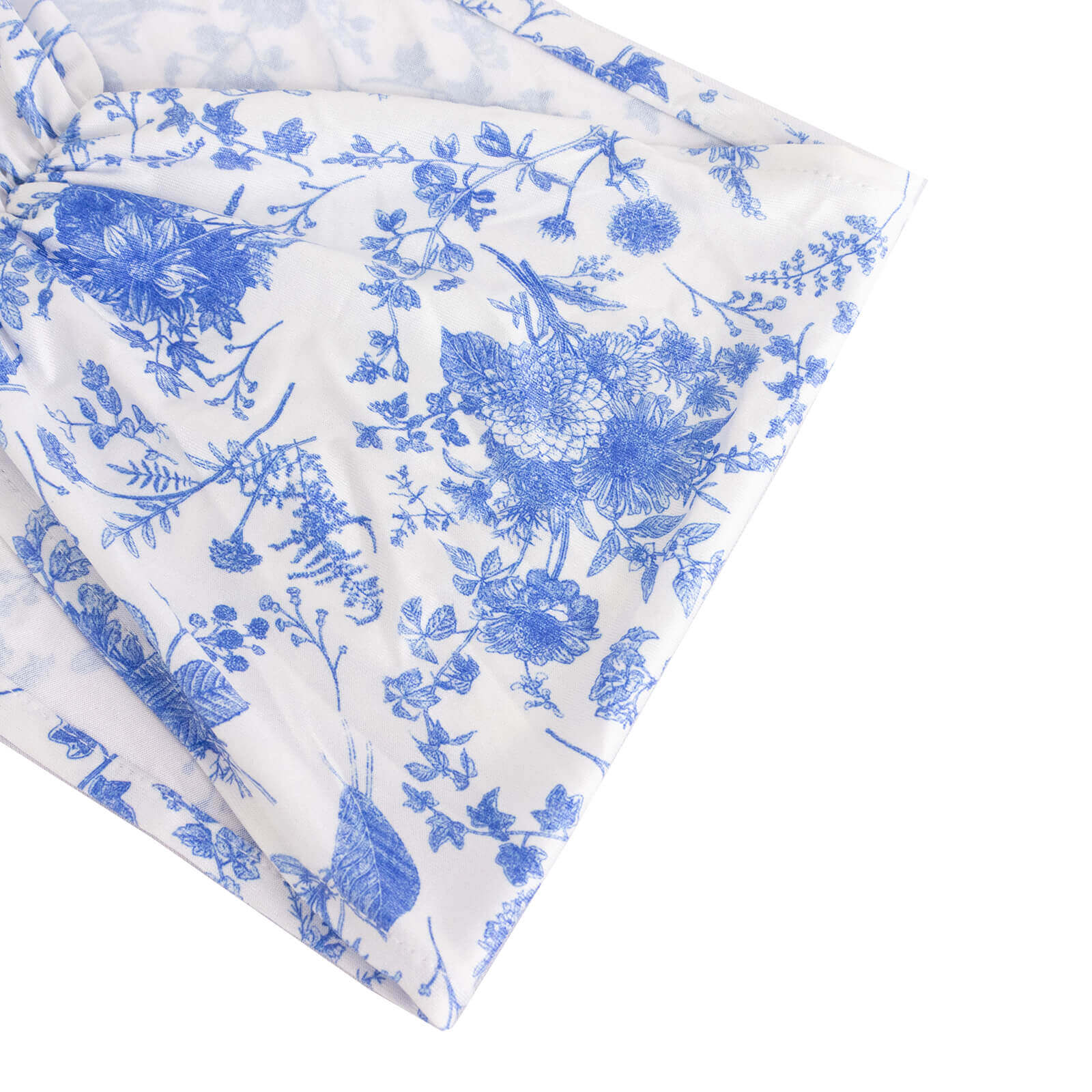 5 Pack Spandex Chair Sashes White/Blue French Toile Floral Pattern - Vintage-Inspired Wide Wrinkle-Free Stretchable Chair Bands 8x13